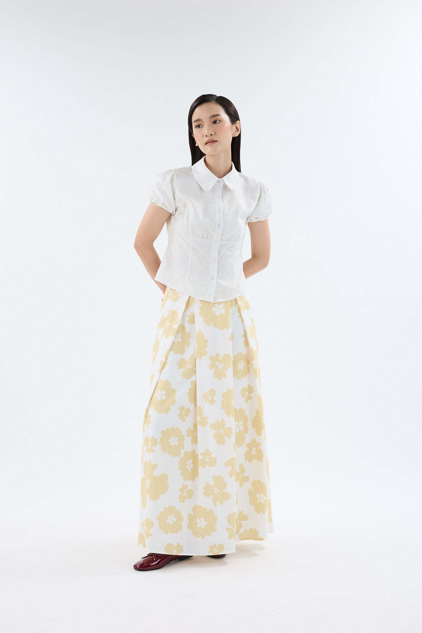 Fiora White Printed Flare Skirt