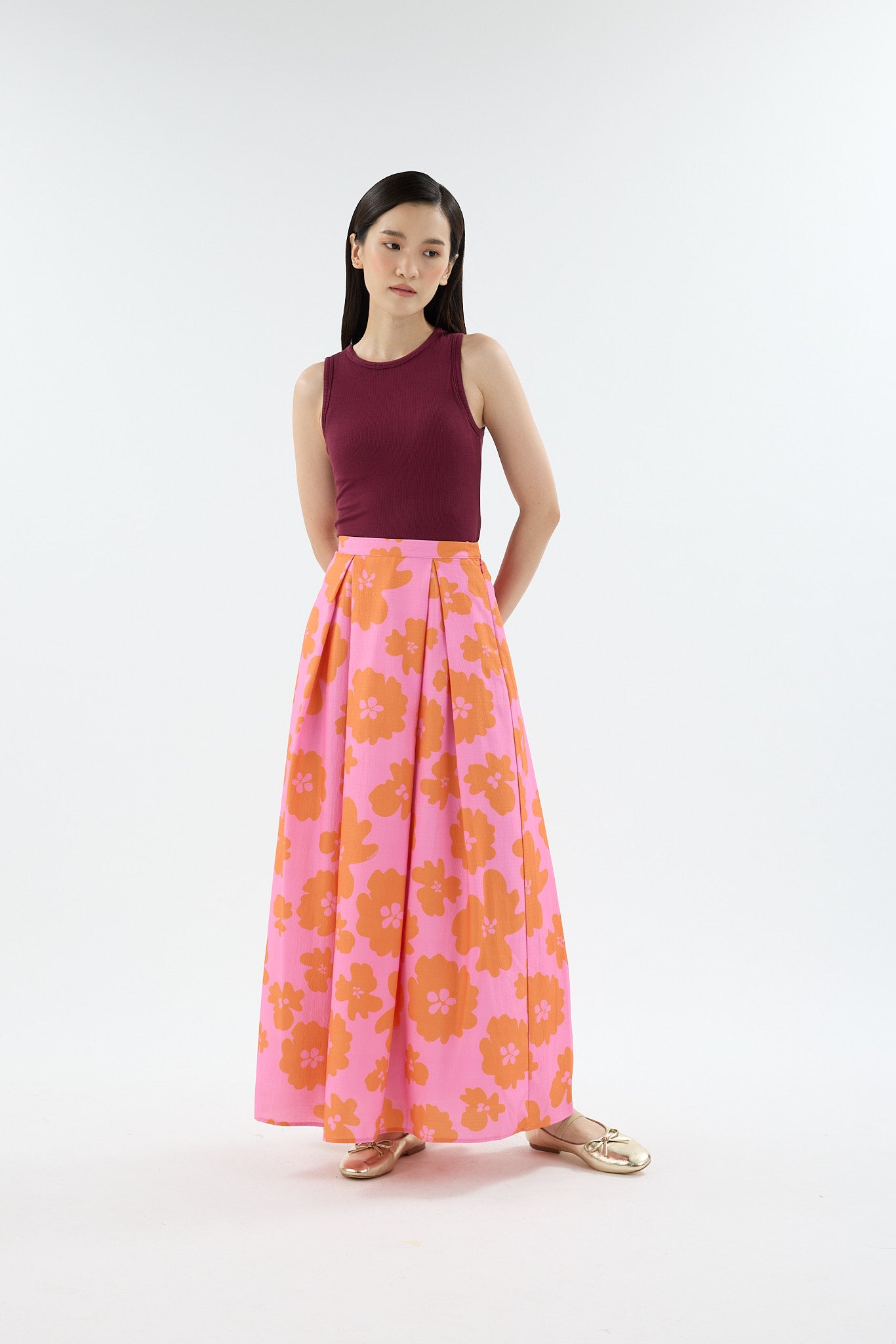 Fiora Fuchsia Printed Flare Skirt