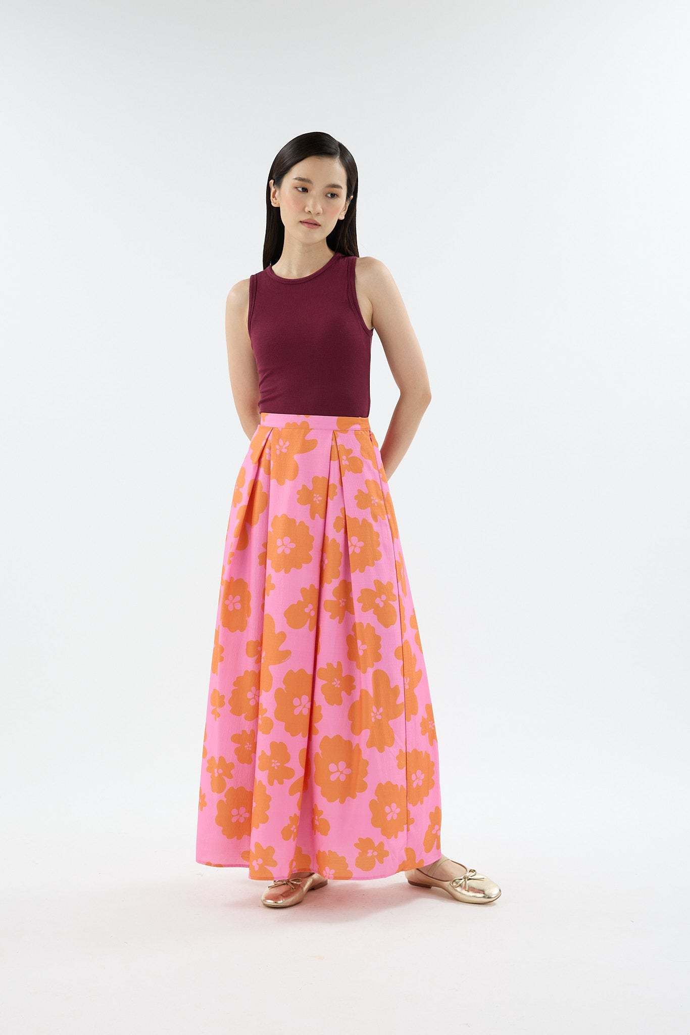 Fiora Fuchsia Printed Flare Skirt