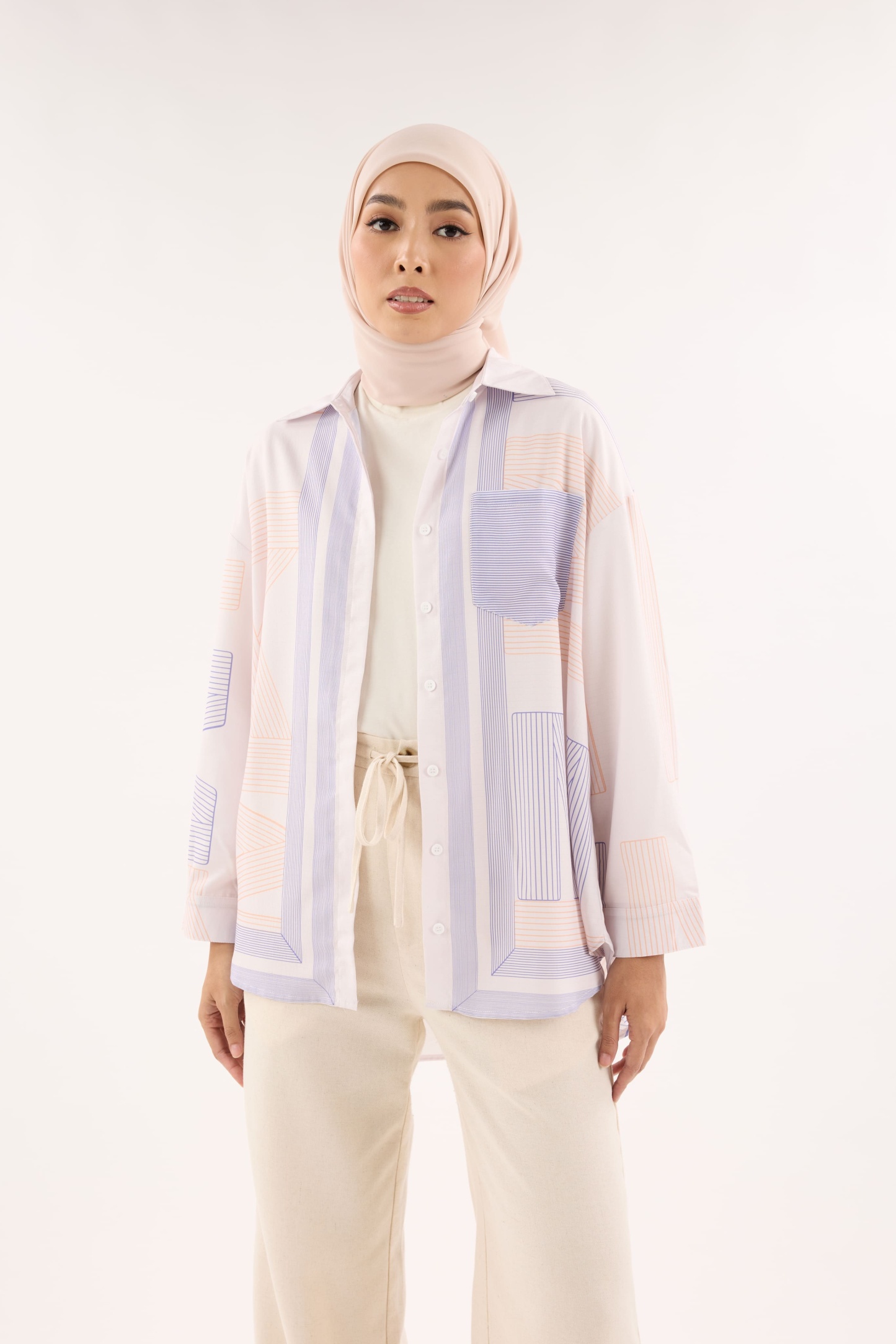 Avery Blue-Lemon Printed Oversized Shirt