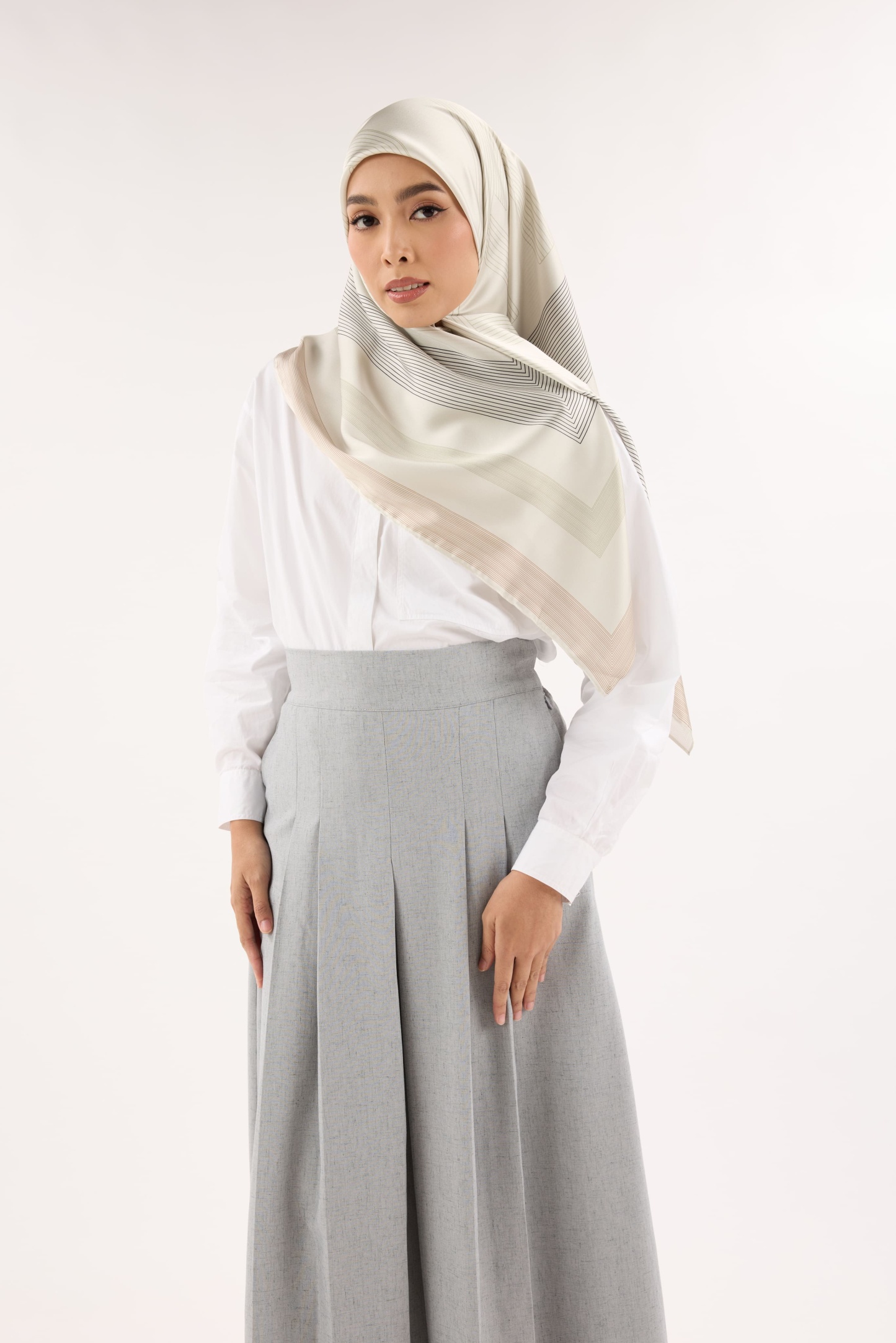 Avery Deep Cream Printed Square Satin Scarf