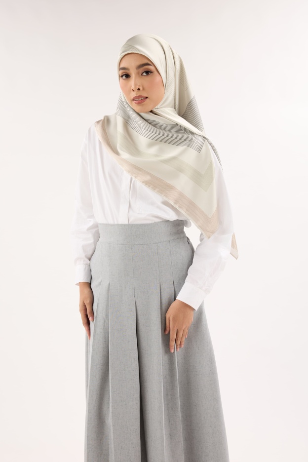 Avery Deep Cream Printed Square Satin Scarf