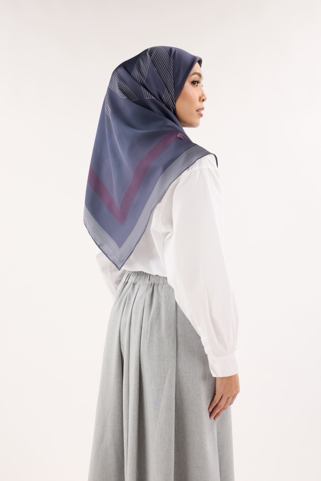 Avery Ash Navy Printed Square Satin Scarf