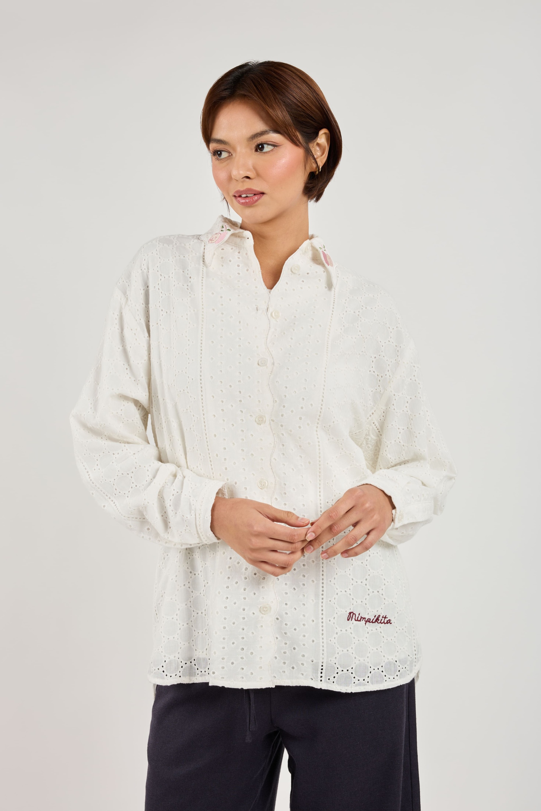 Tropika Off-White Textured Embroidered Shirt