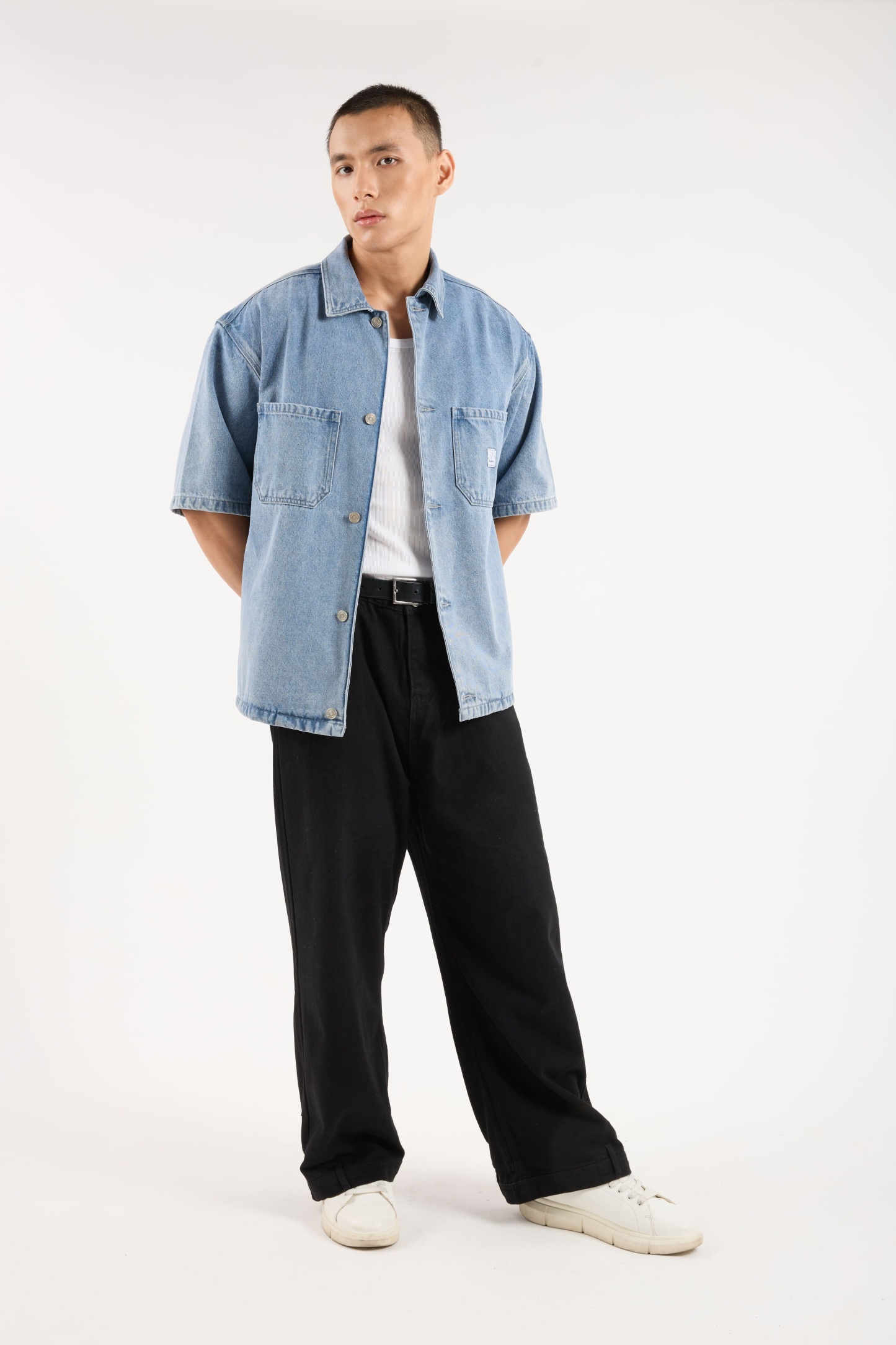 Acid Wash Blue Oversized Denim Shirt - Men's