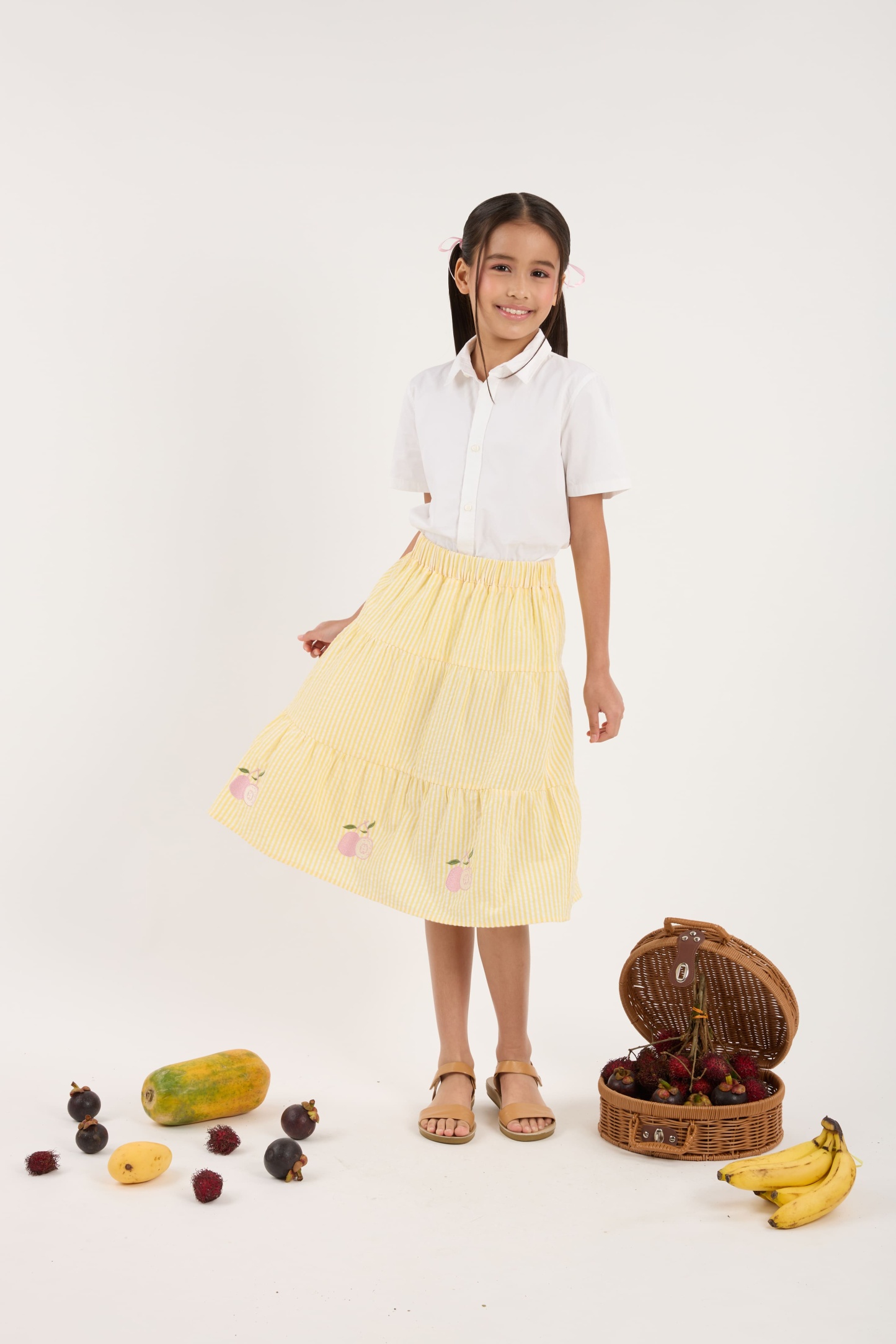 Guava Yellow Stripes Mini Tiered Skirt - Girls