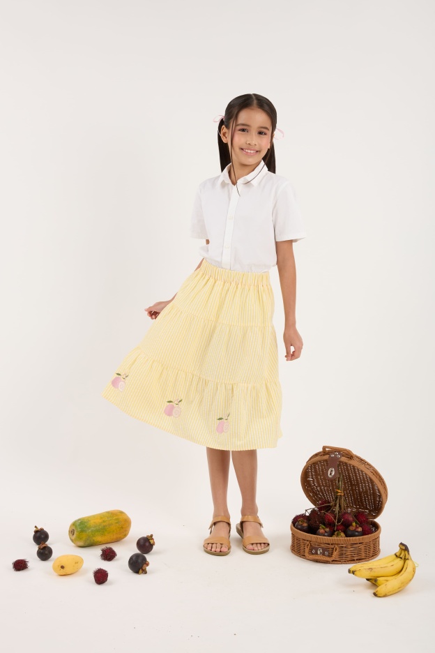 Guava Yellow Stripes Mini Tiered Skirt - Girls