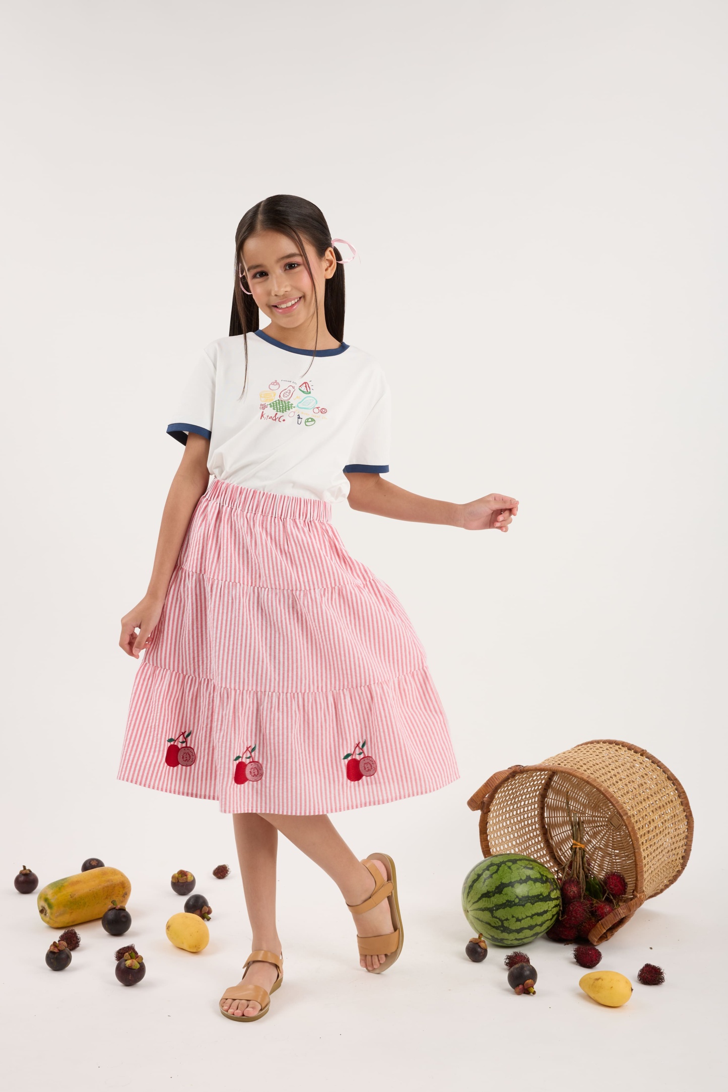 Guava Red Stripes Mini Tiered Skirt - Girls