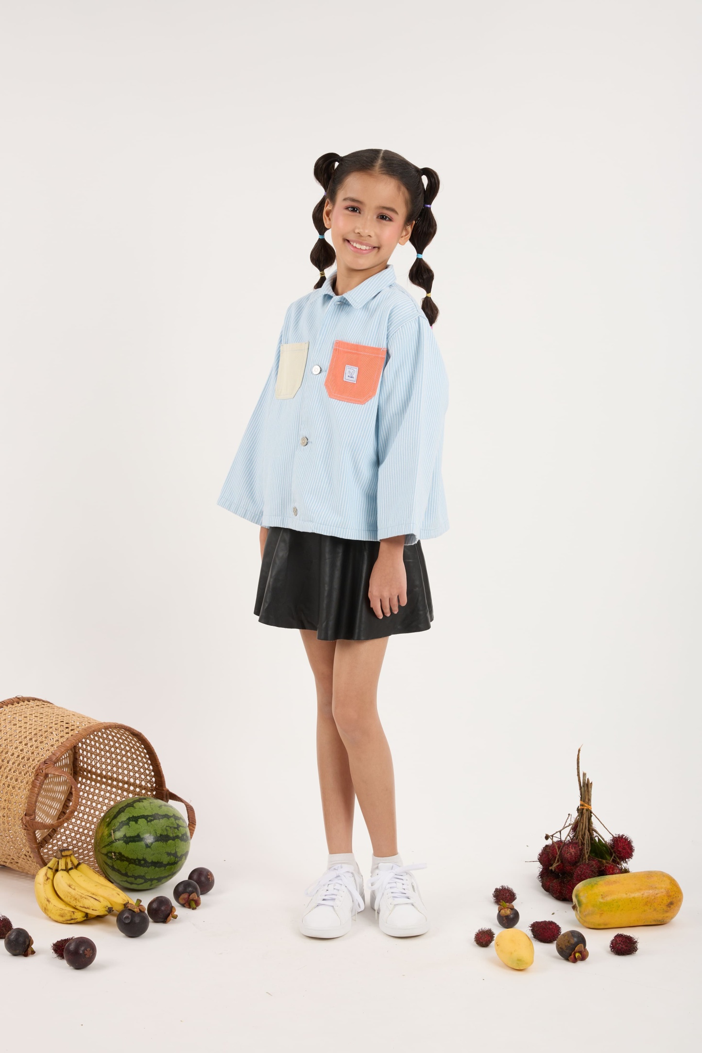 Light Blue Stripes Mini Oversized Denim Shirt - Kids