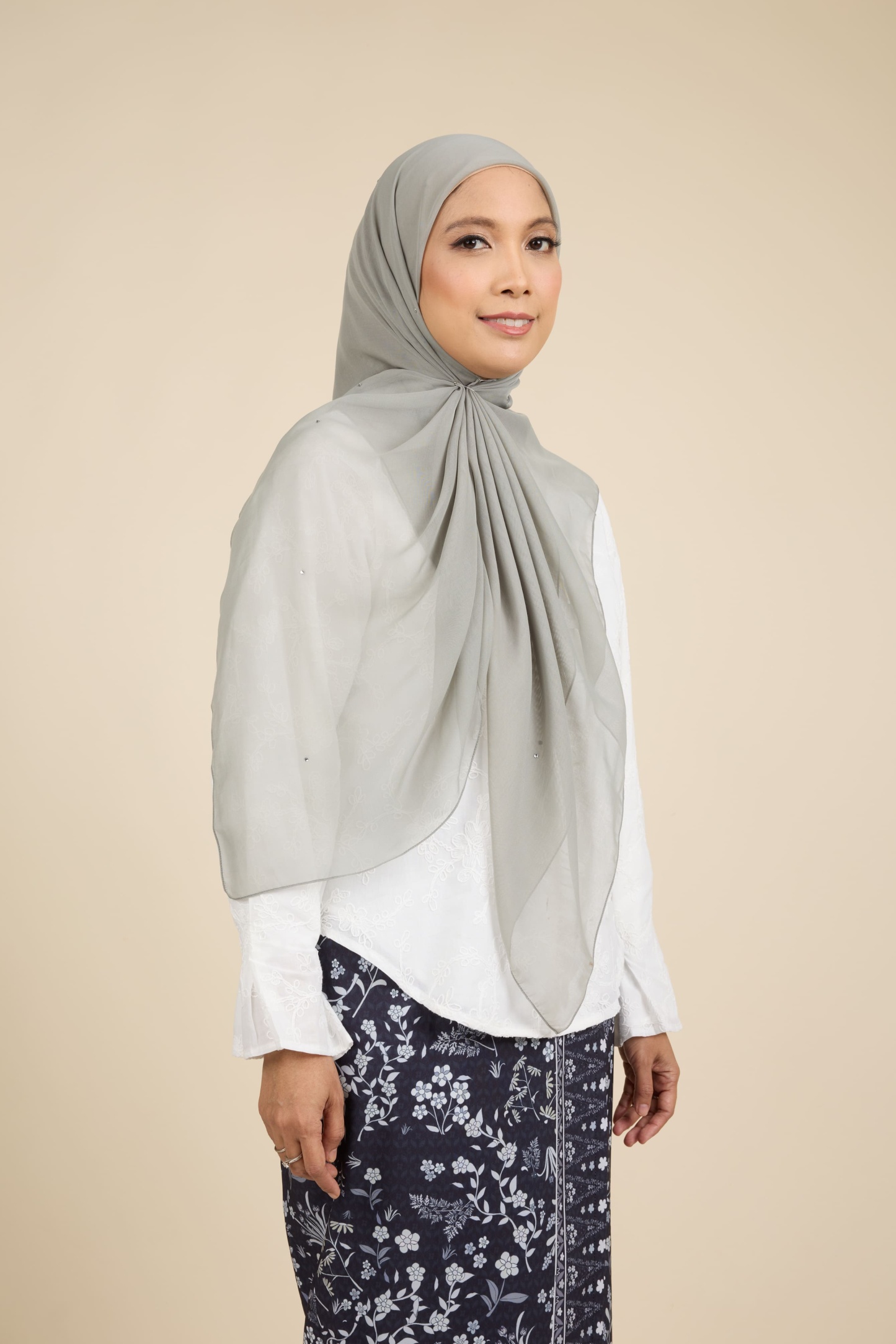 Almas Sage Green Rhinestone Square Voile Scarf