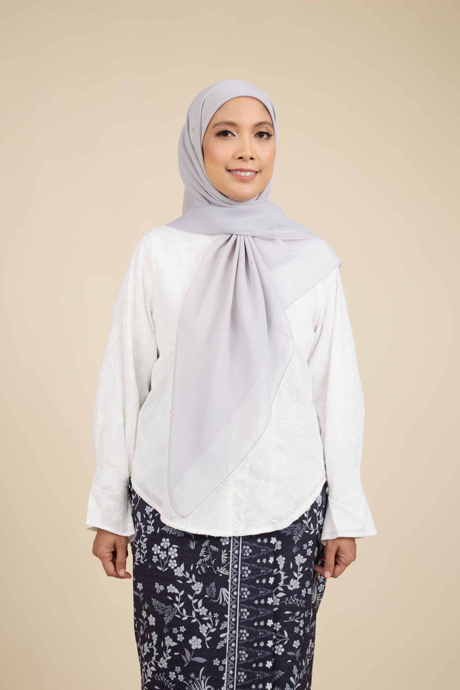 Almas Pale Grey Rhinestone Square Voile Scarf