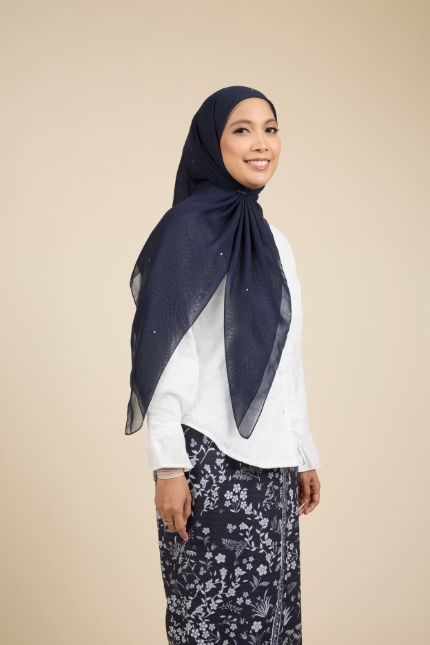 Almas Deep Navy Rhinestone Square Voile Scarf
