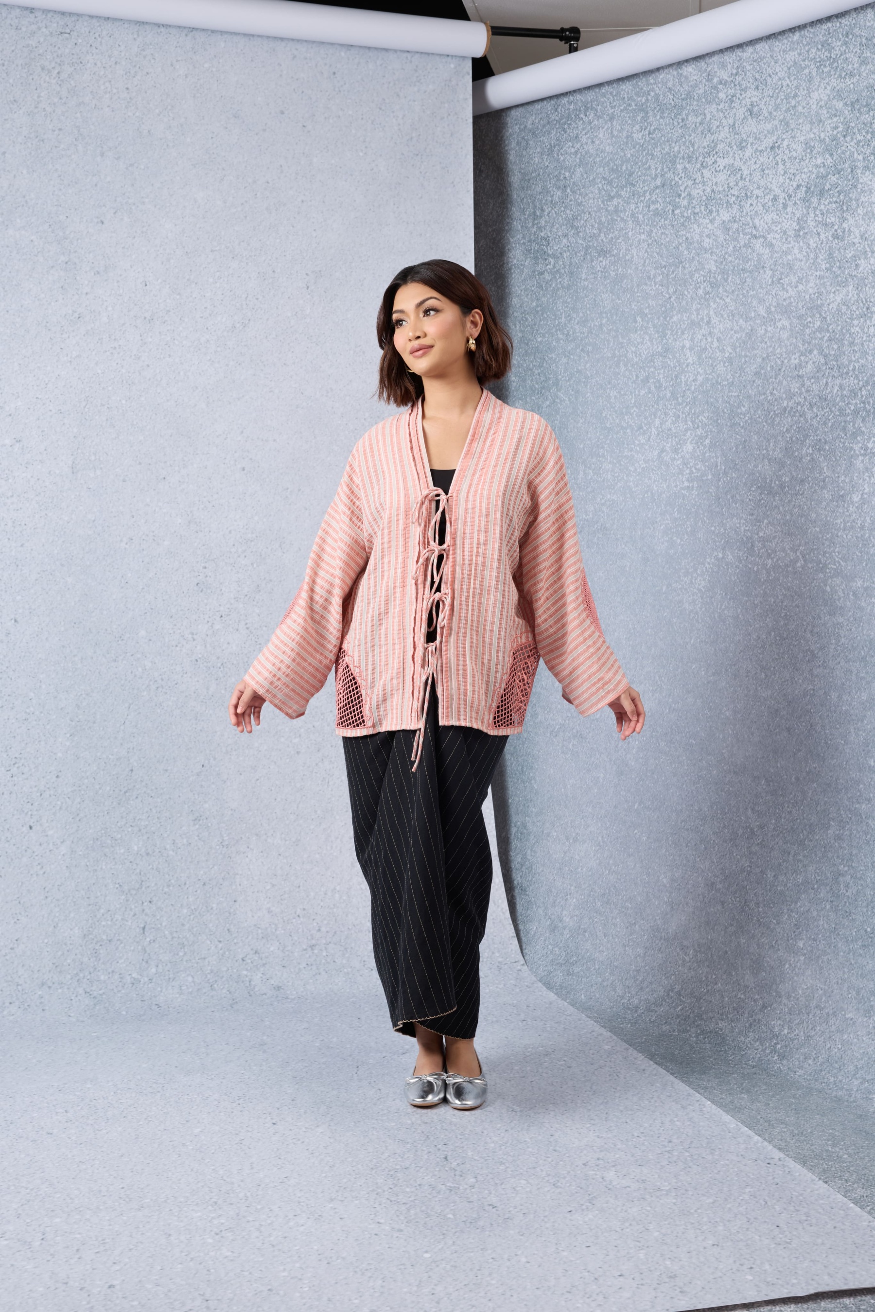 Cantum Salmon Pink Coquette Batwing Top