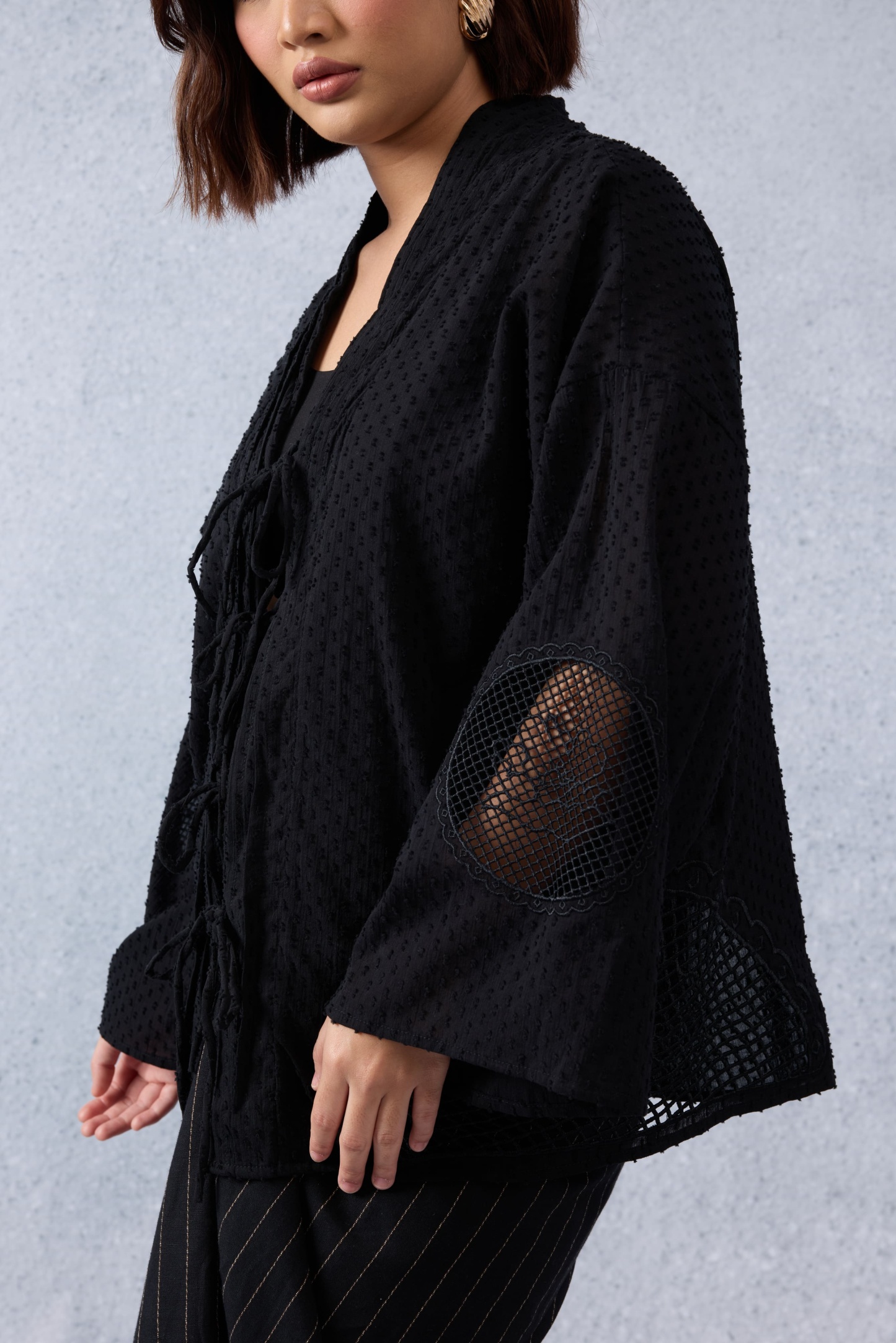 Cantum Black Coquette Batwing Top