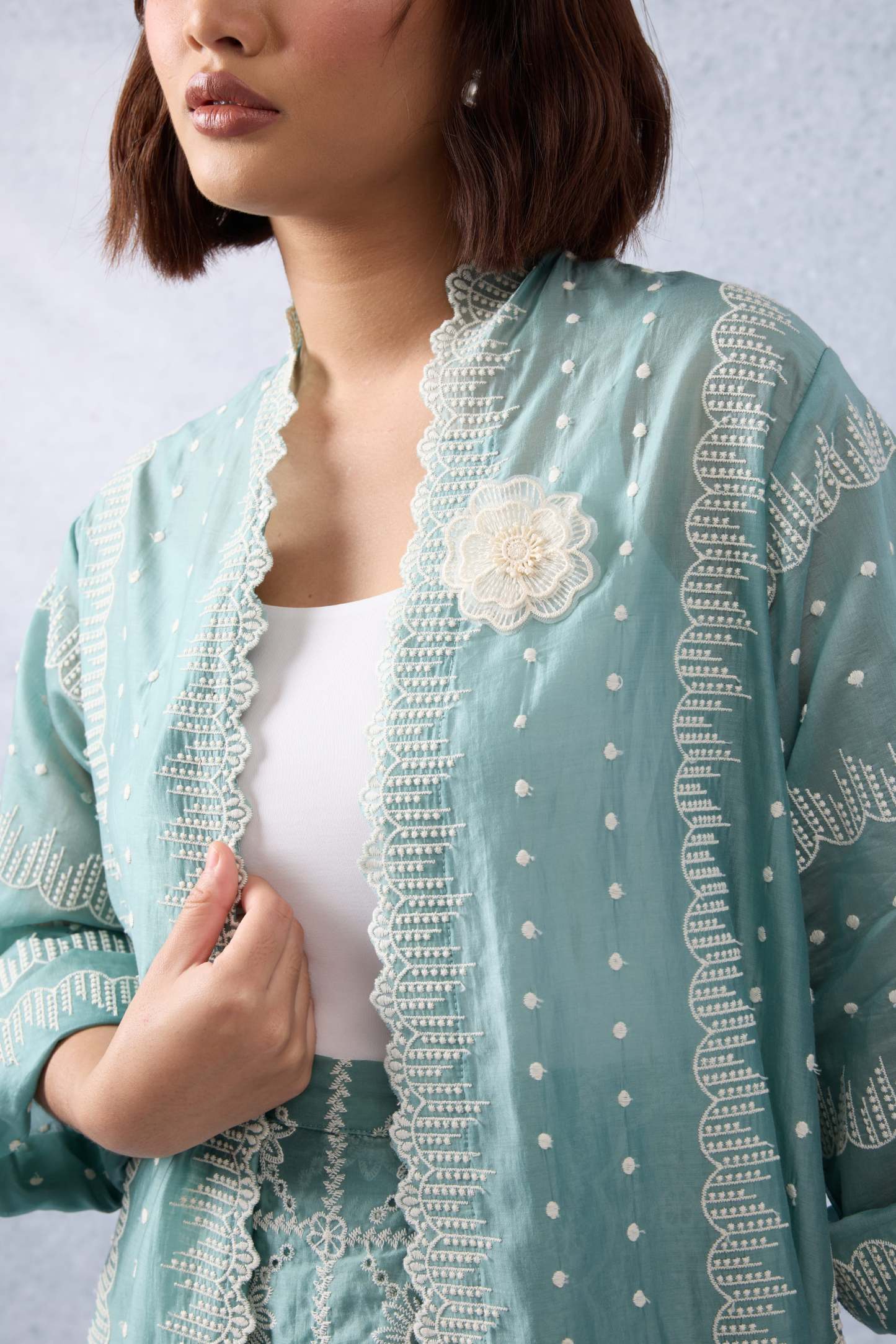 Sinar Teal Green Embroidered Kebaya Set