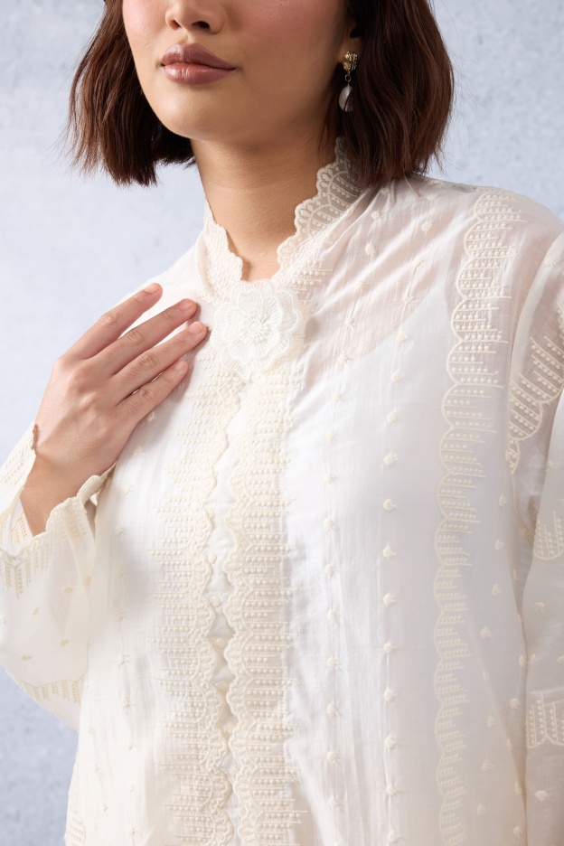 Sinar Off-White Embroidered Kebaya Set