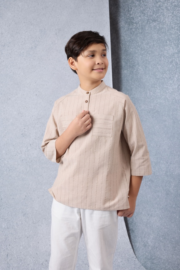 Jiwa Warm Nude Mini Striped Kurta