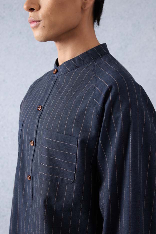 Jiwa Navy Blue Striped Kurta