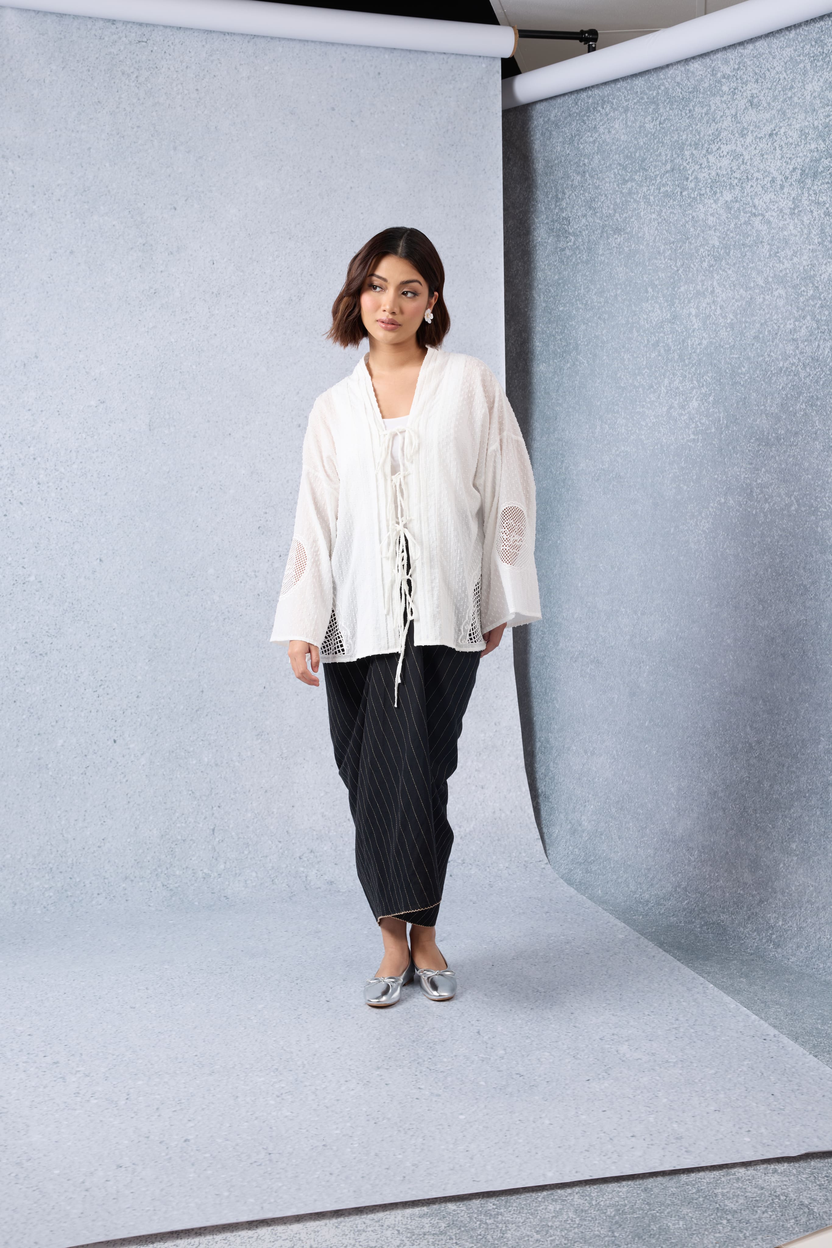 Cantum White Coquette Batwing Top