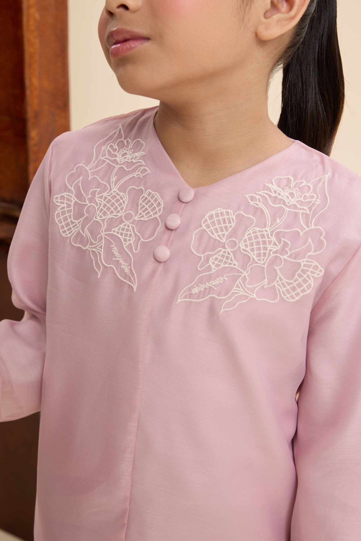 Maya Mauve Pink Mini Embroidered Kurung Set