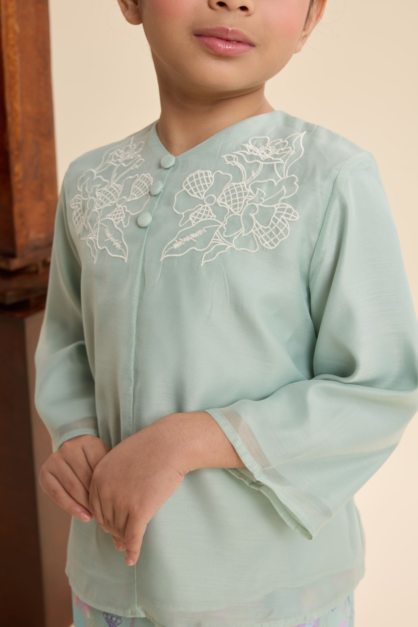 Maya Mint Green Mini Embroidered Kurung Set
