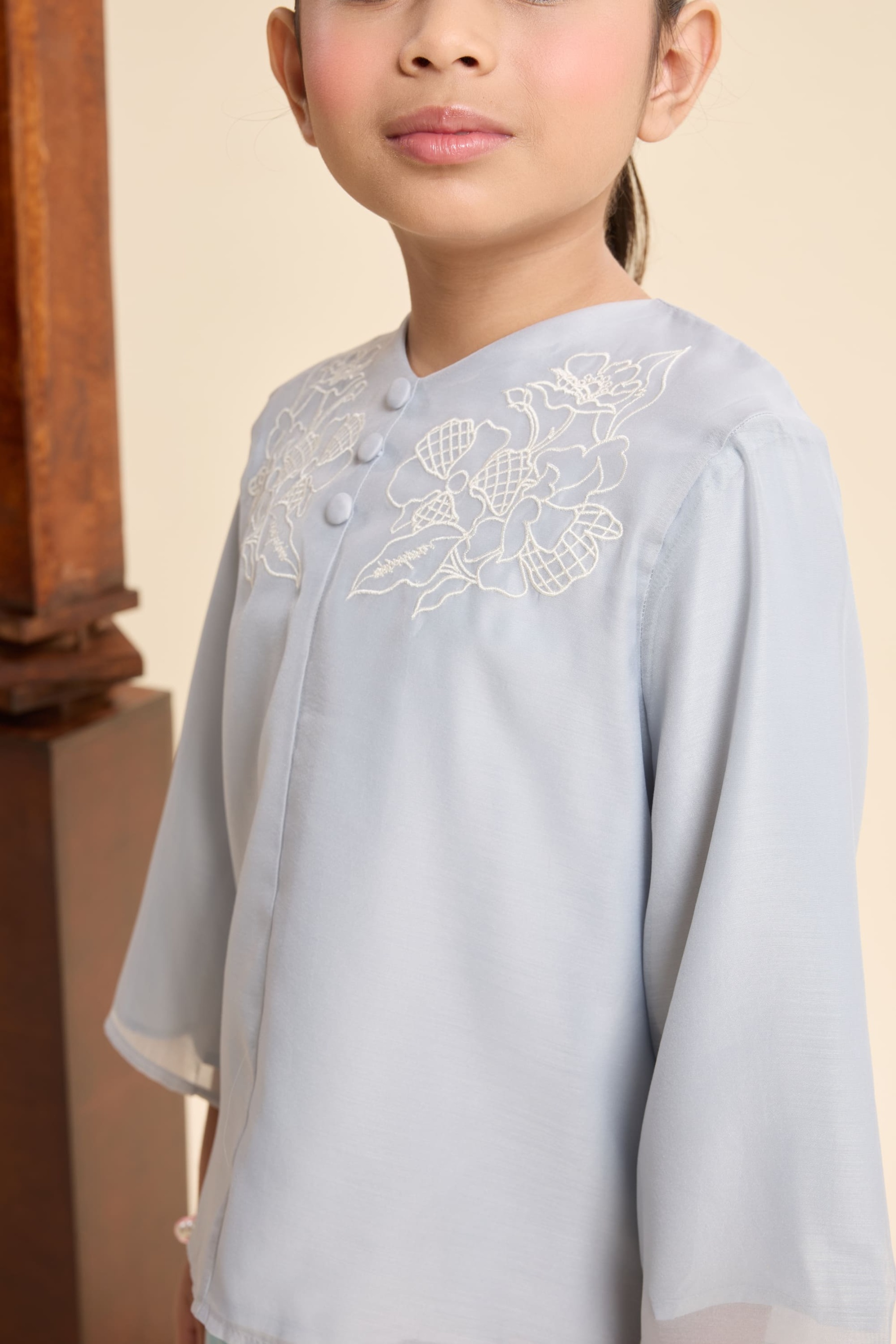 Maya Powder Blue Mini Embroidered Kurung Set