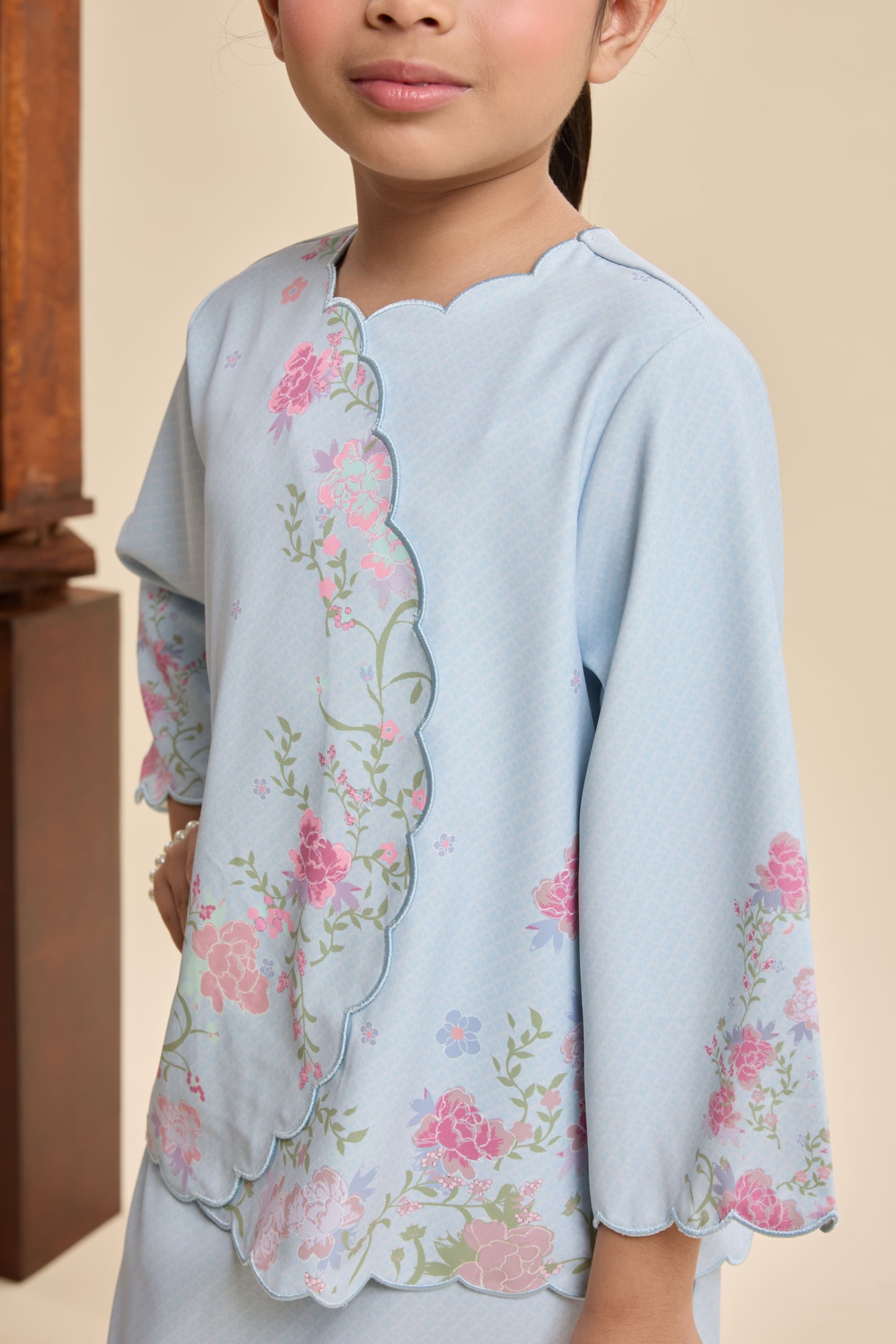 Amala Sky Blue Mini Scallop Kurung Set