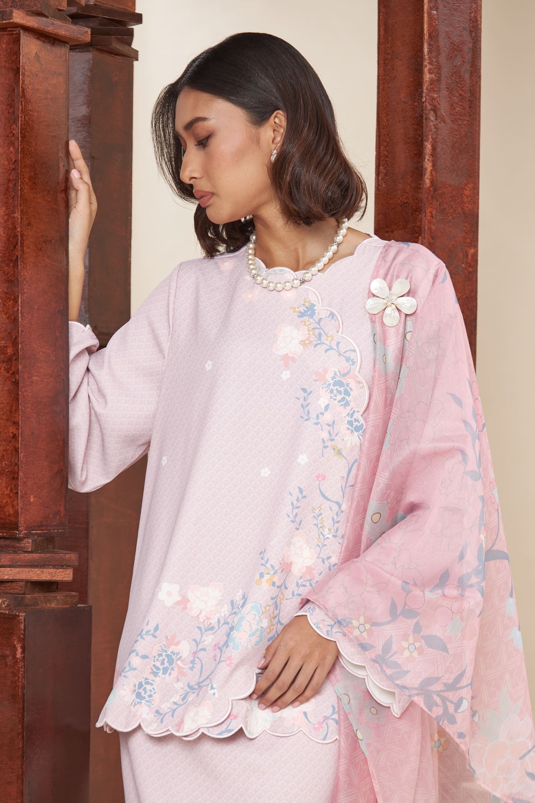 Amala Blush Pink Scallop Kurung Set
