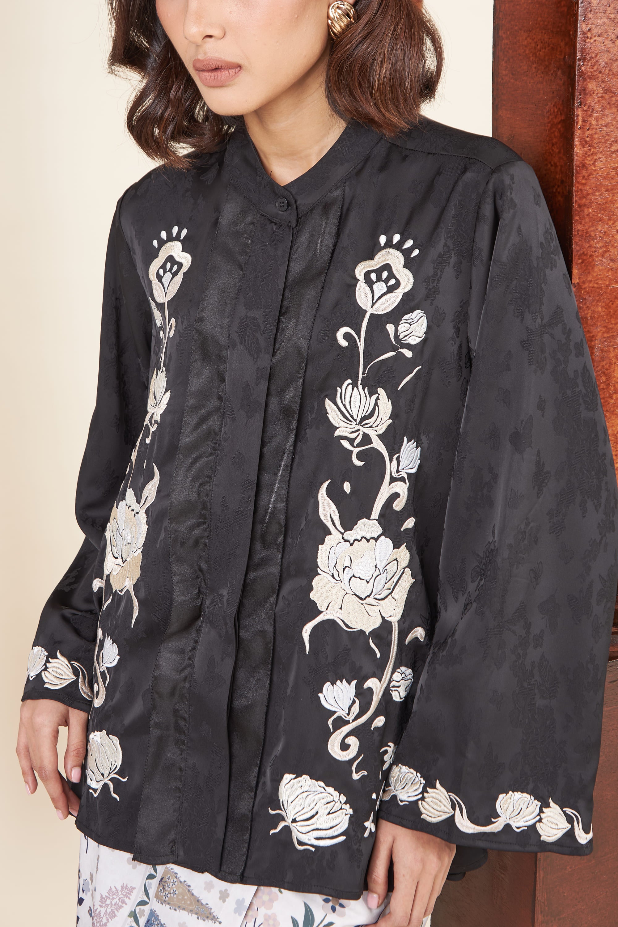 Mulya Black Embroidered Flare Top