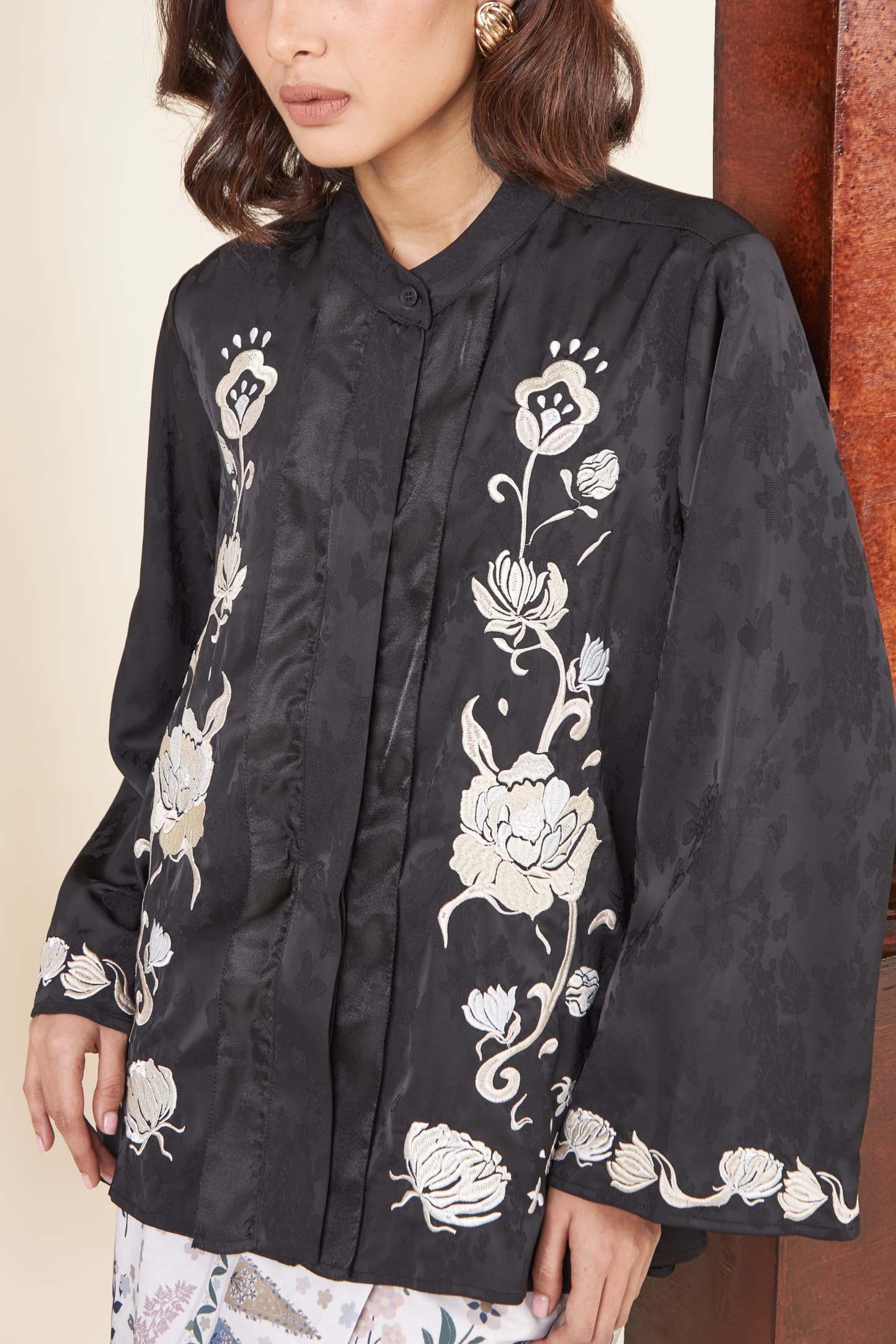 Mulya Black Embroidered Flare Top
