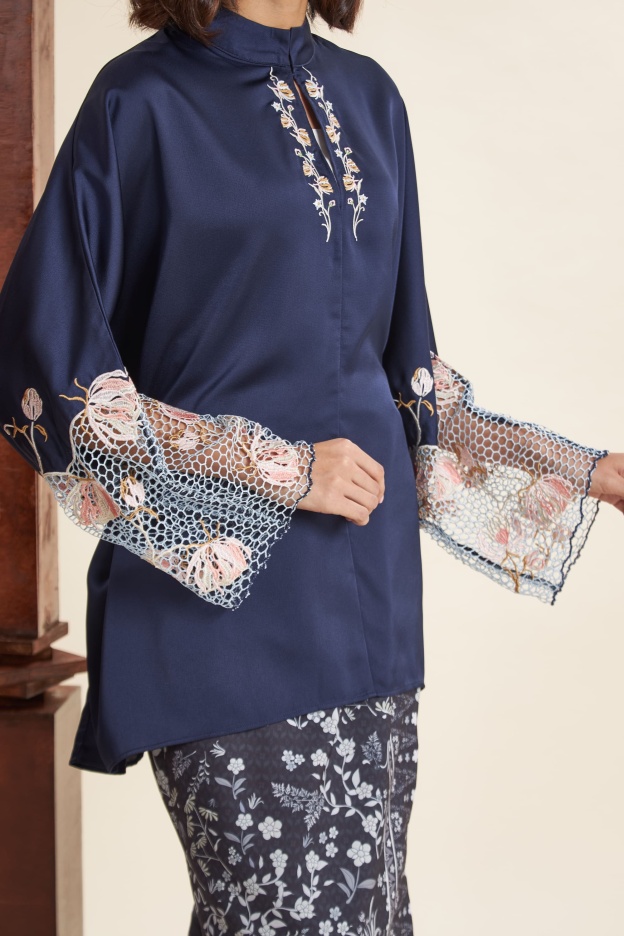 Rani Navy Blue Embroidered Batwing Top