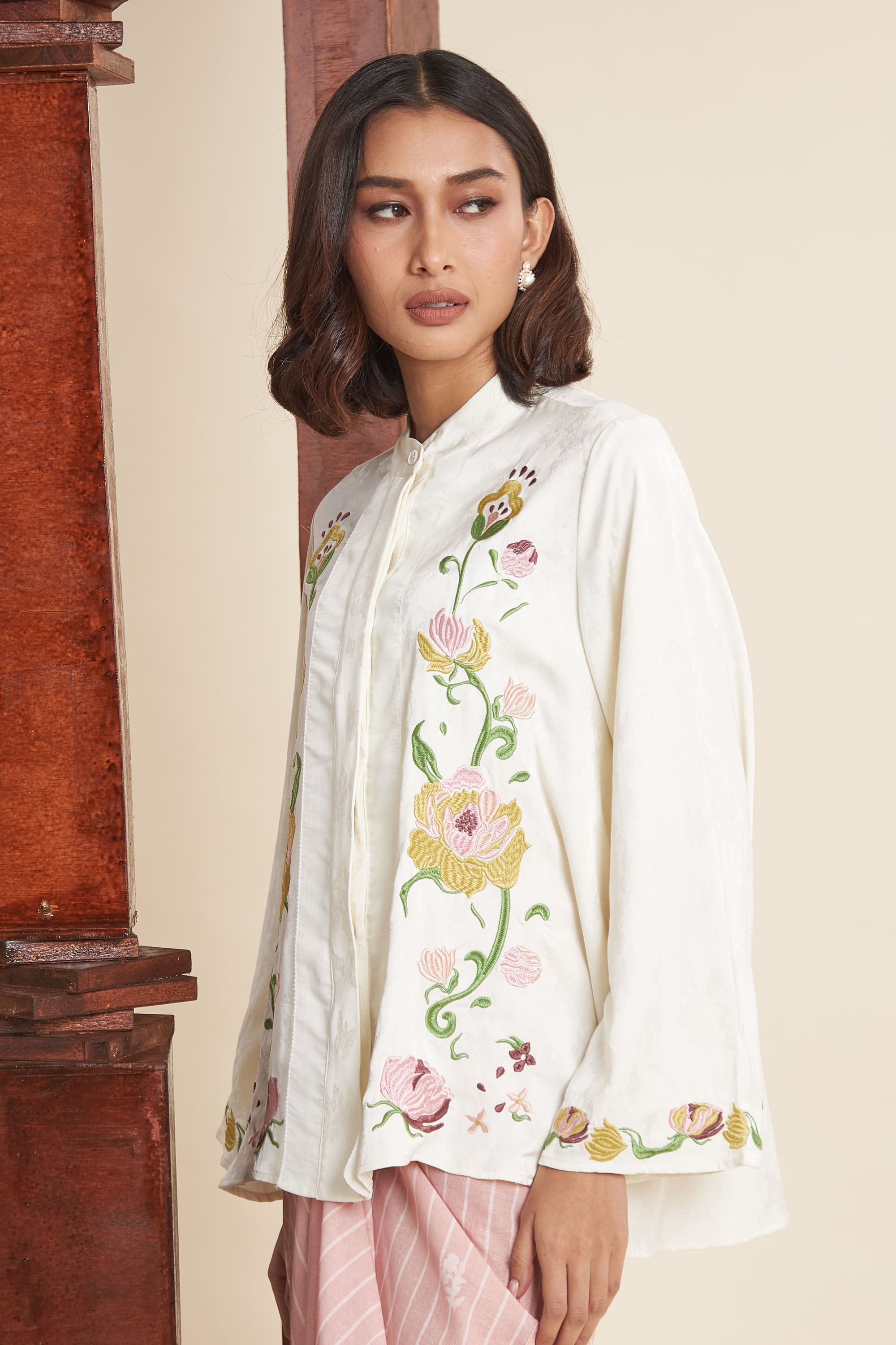 Mulya Off-White Embroidered Flare Top