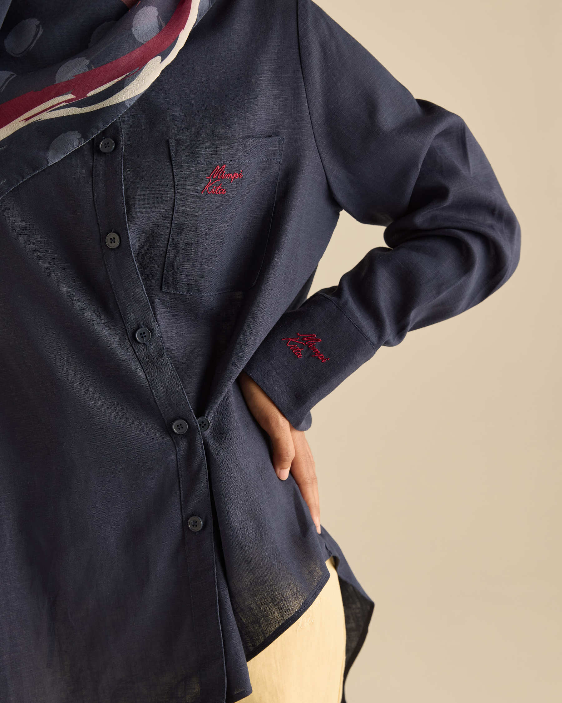 Amani Navy Linen Asymmetrical Shirt