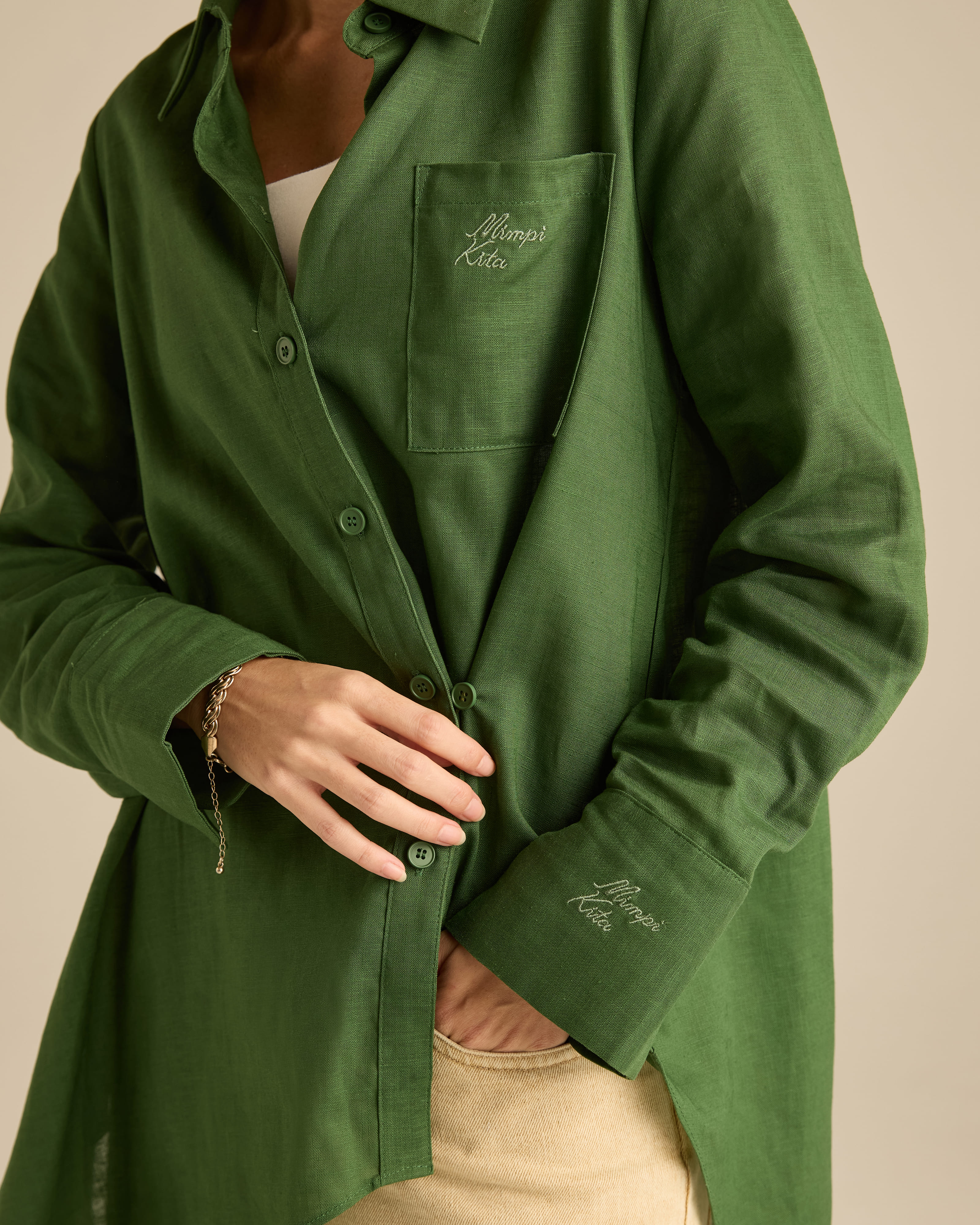 Amani Emerald Linen Asymmetrical Shirt