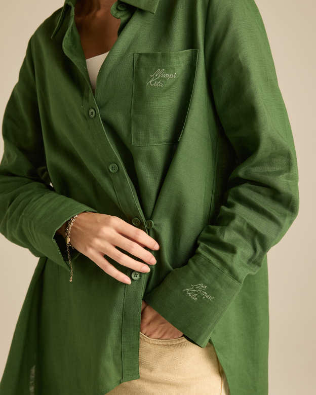 Amani Emerald Linen Asymmetrical Shirt