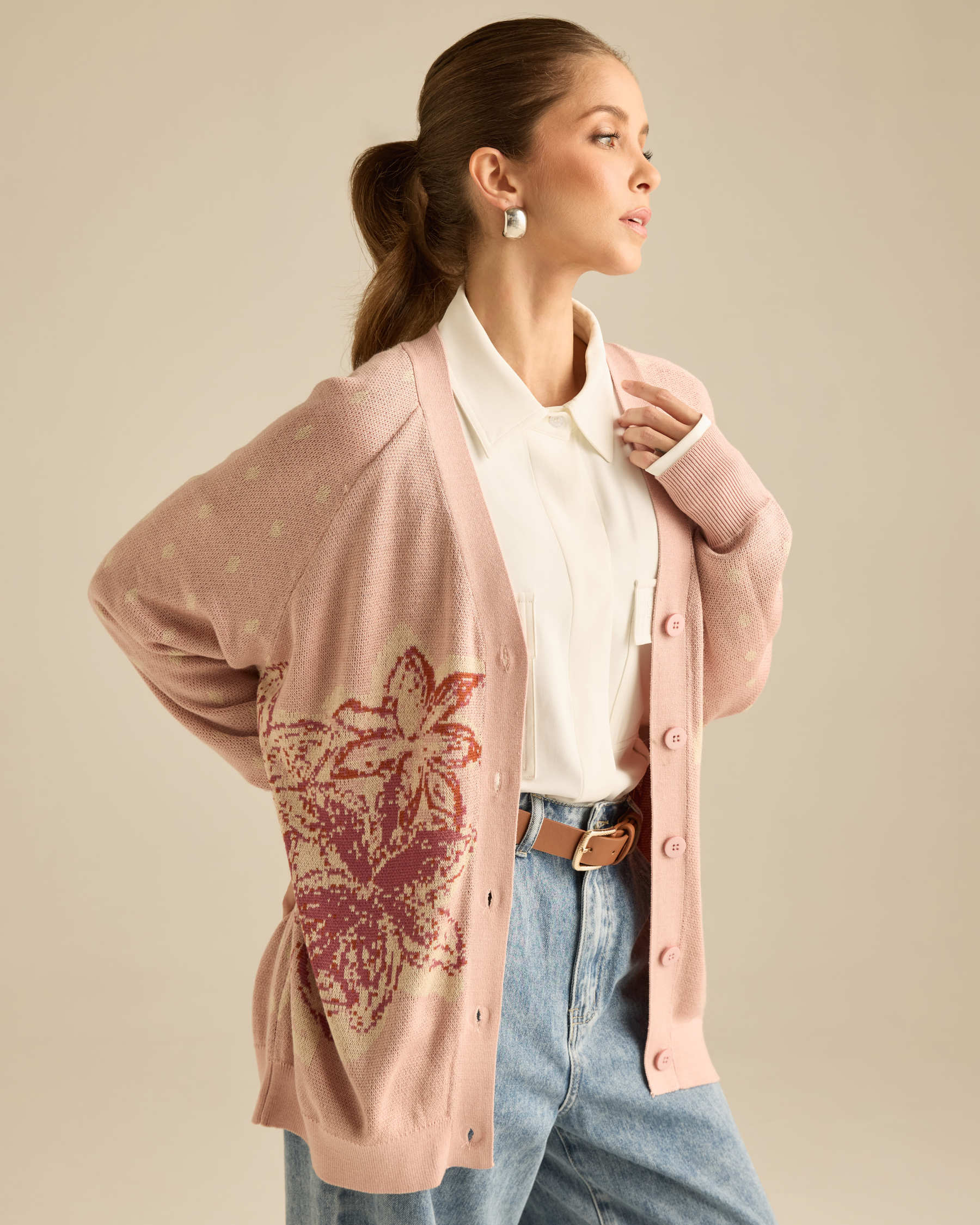 Amora Soft Pink Knitted Wool Cardigan
