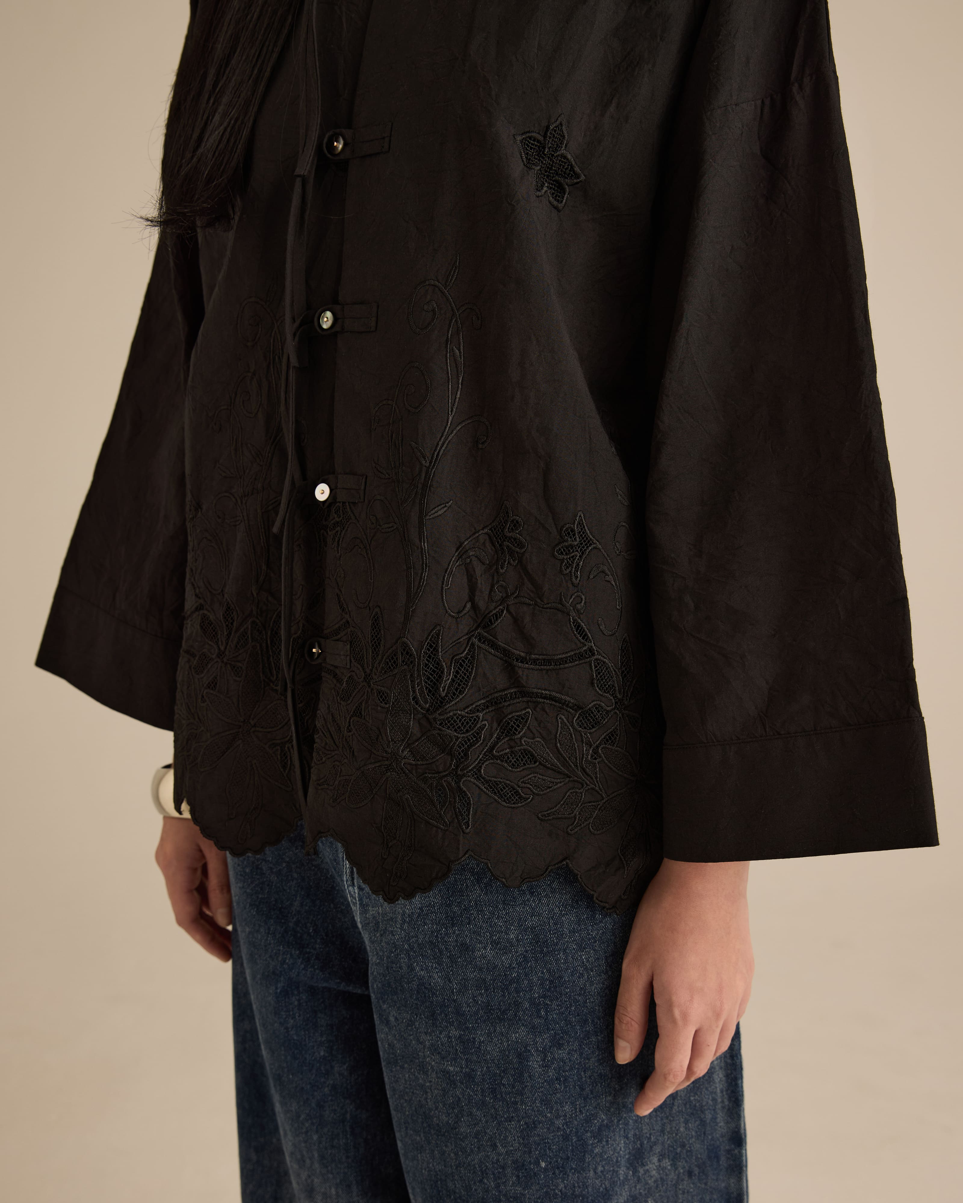 Najwa Black Embroidered Boxy Top