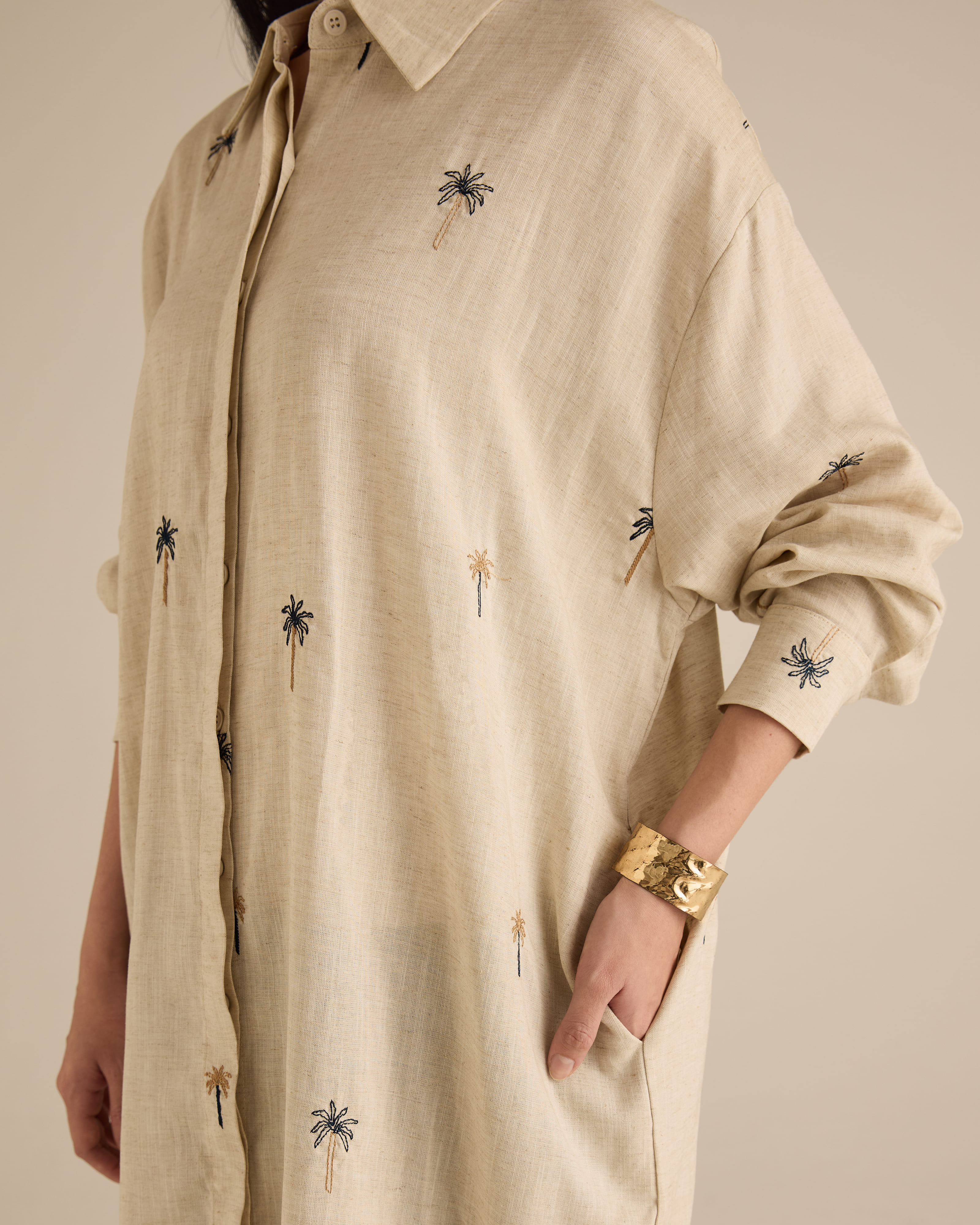 Leena Khaki Embroidered Long Dress