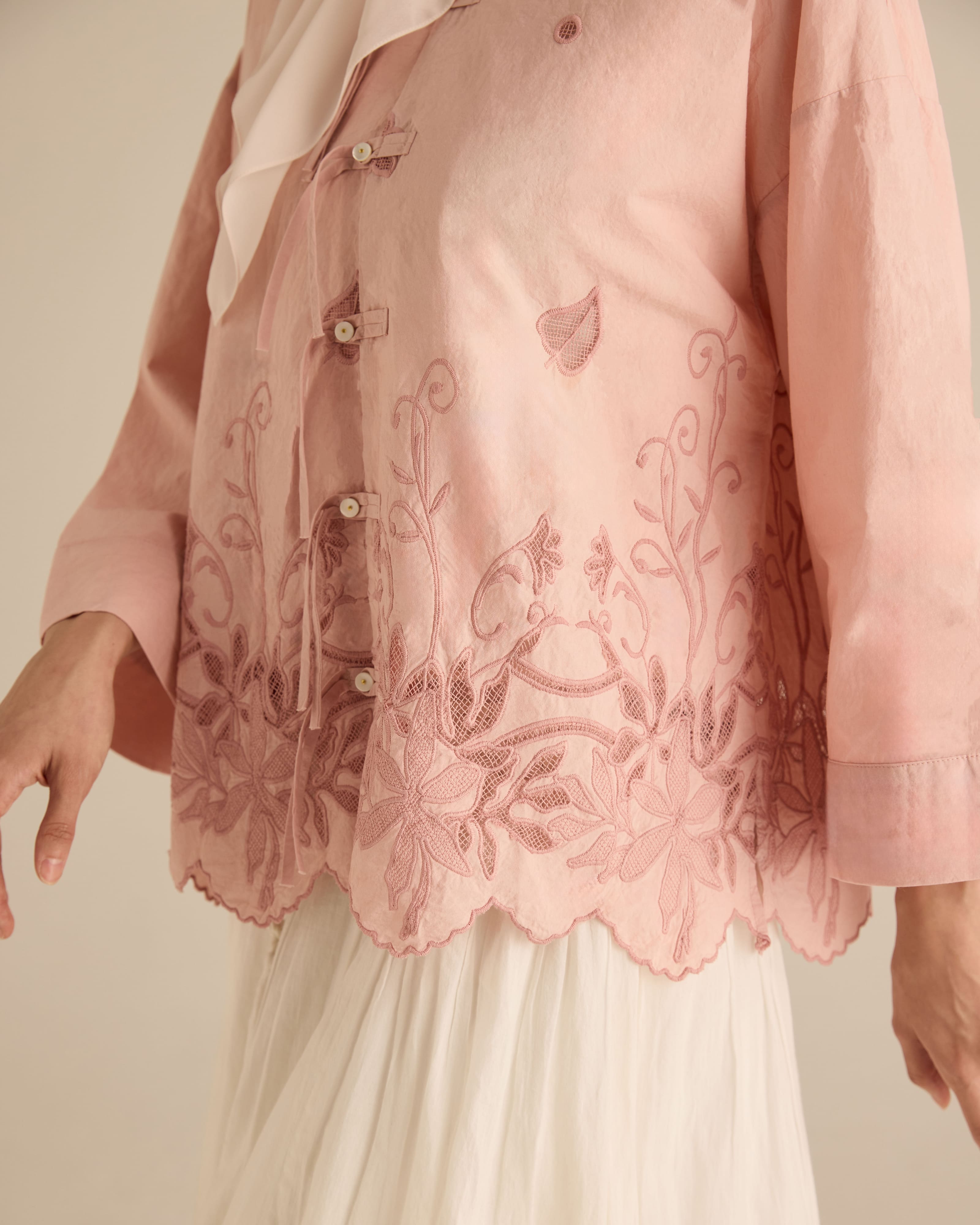 Najwa Soft Pink Embroidered Boxy Top