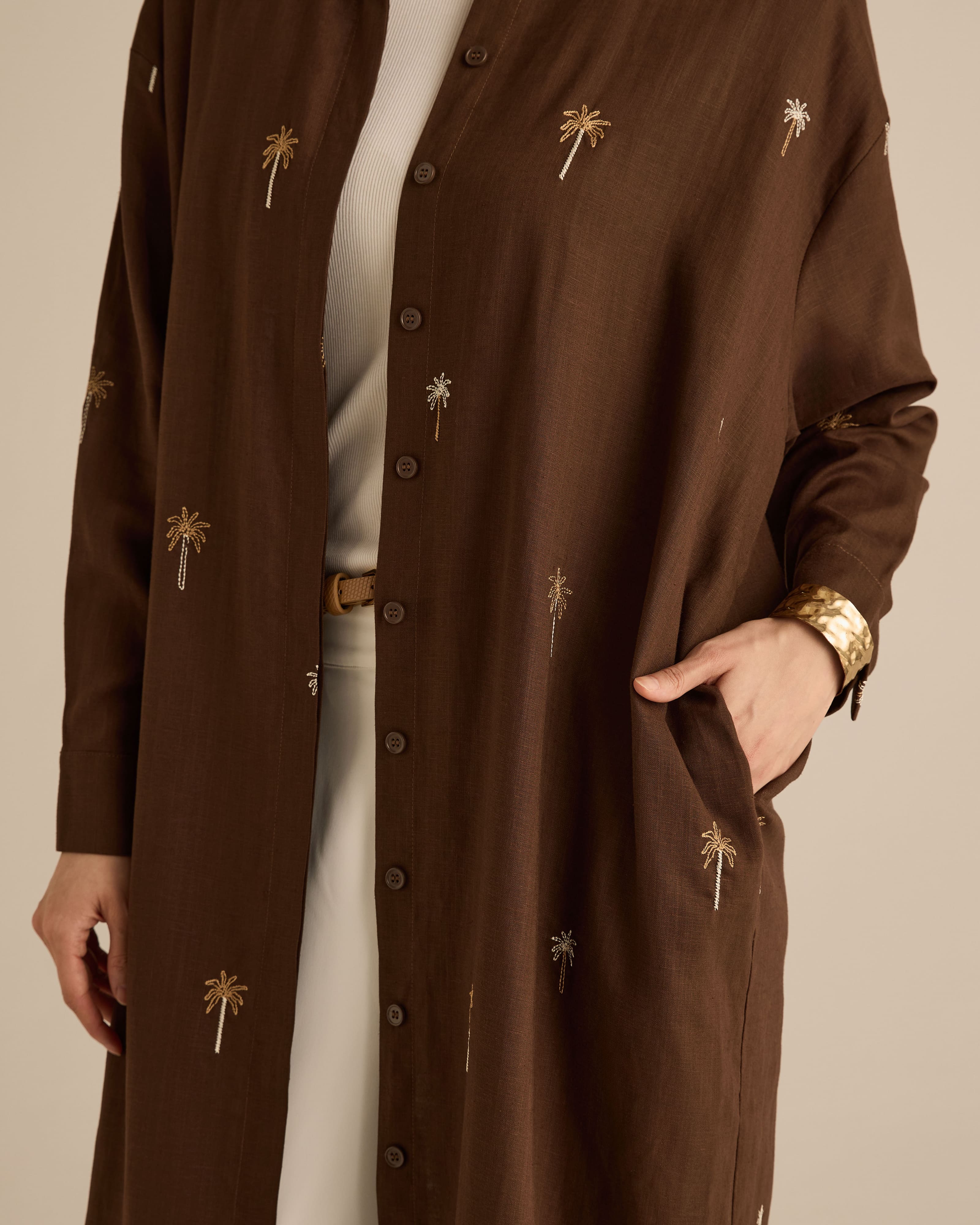 Leena Brown Embroidered Long Dress
