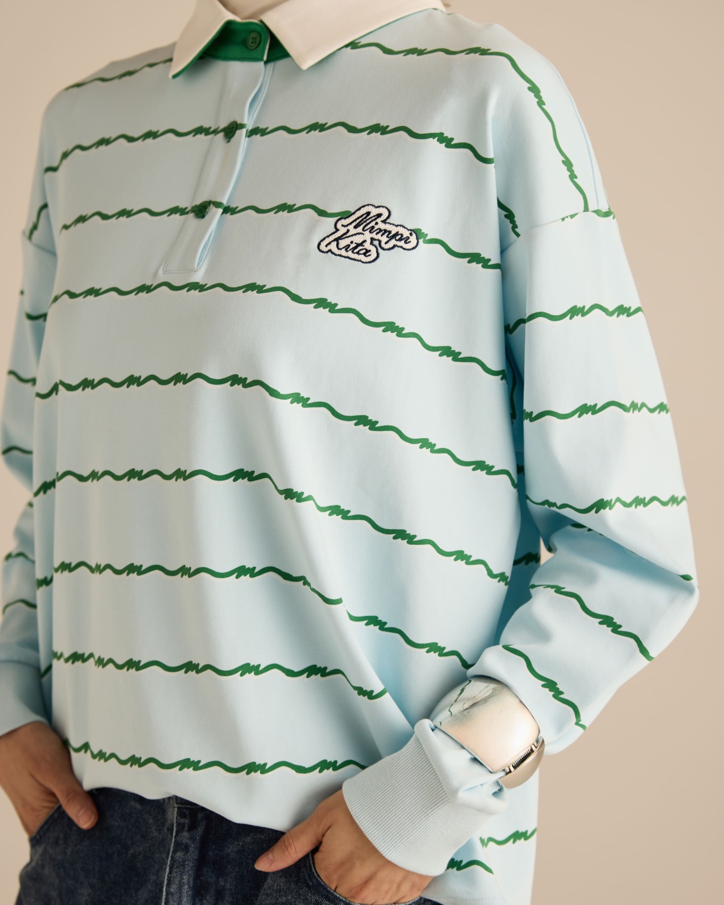 Josie Soft Blue Collared Striped Top