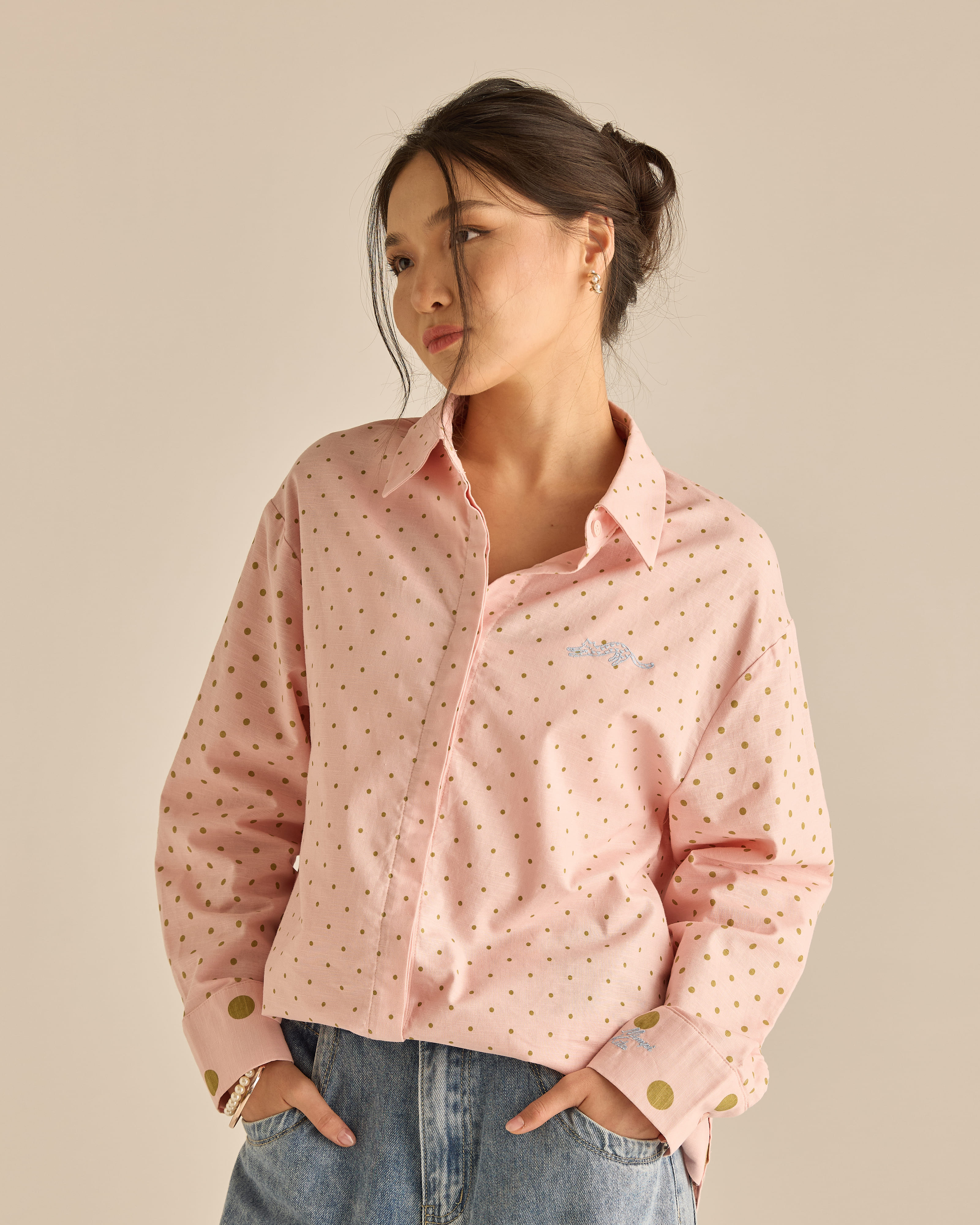Kittie Dusty Pink Polka Dot Shirt