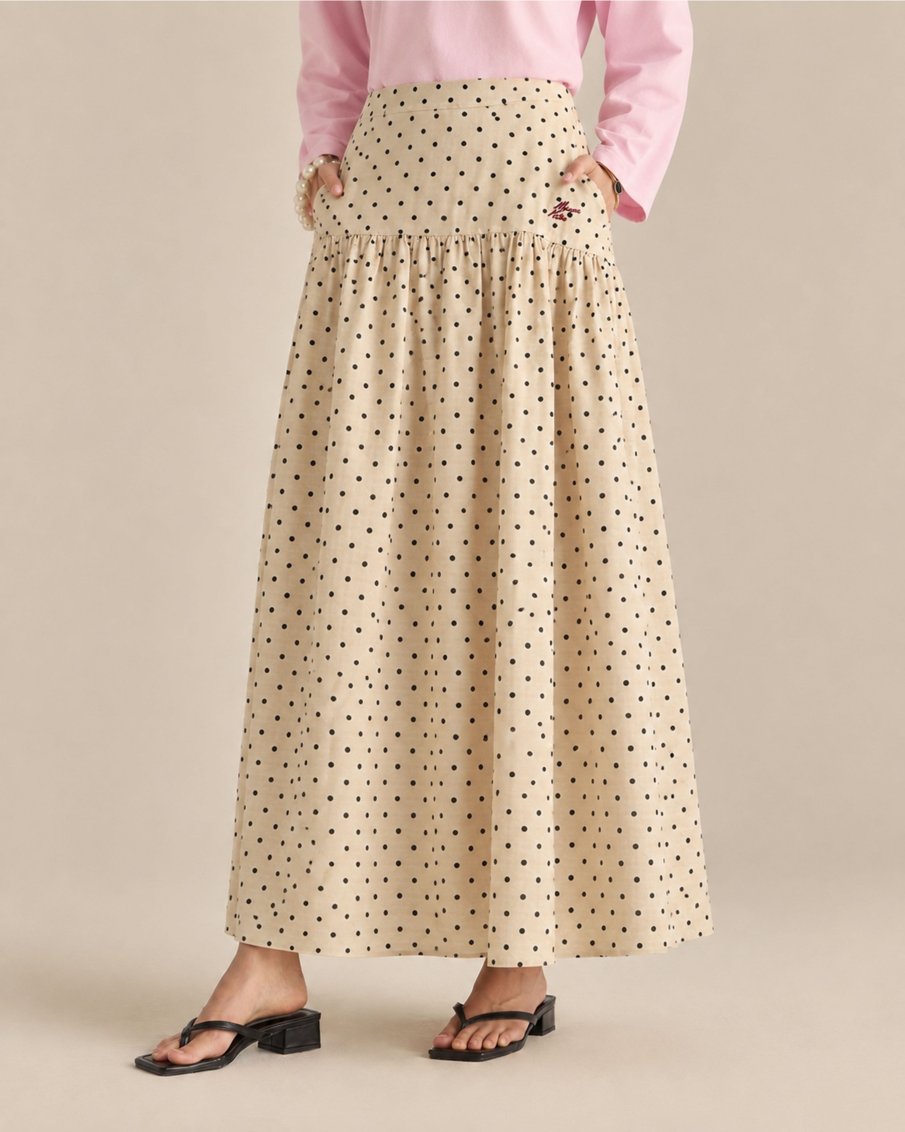 Kittie Khaki Polka Dot Skirt