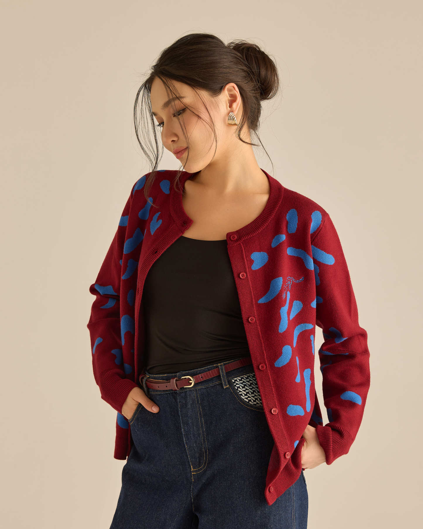 Purrdy Maroon Knitted Cardigan