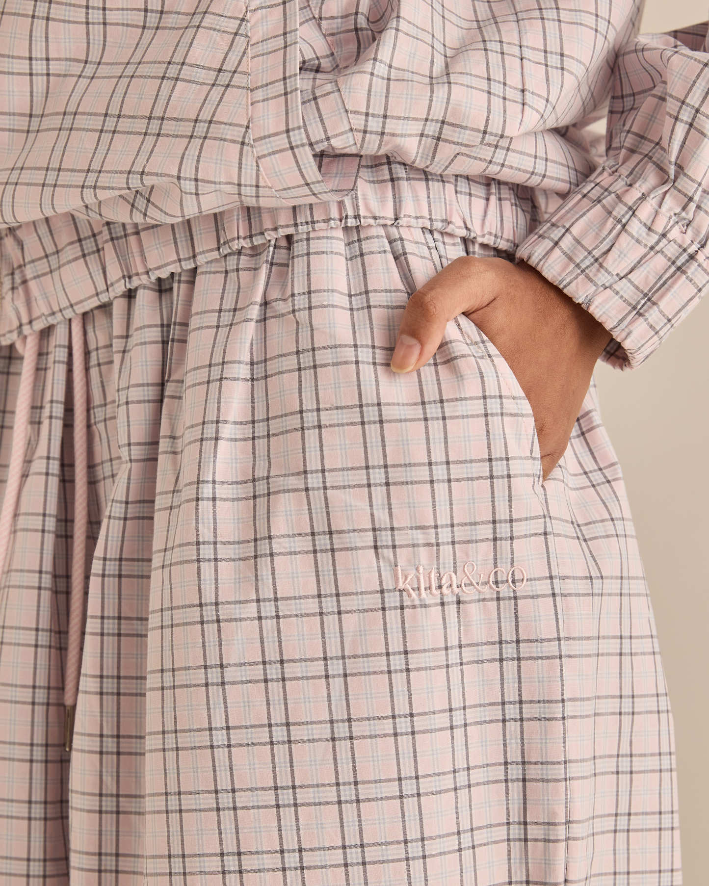 Soft Pink Plaid Relaxed Balloon Pants