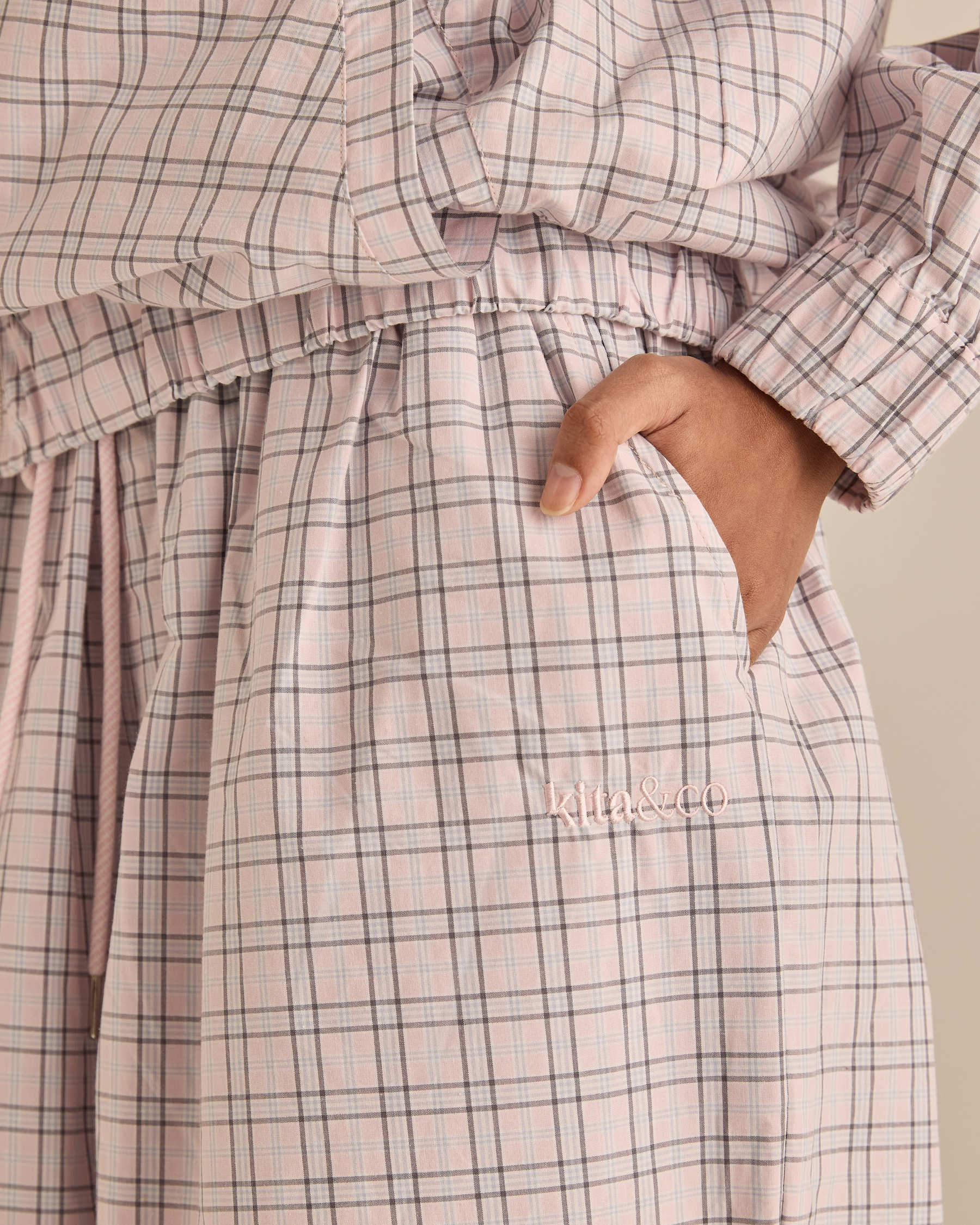 Soft Pink Plaid Relaxed Balloon Pants