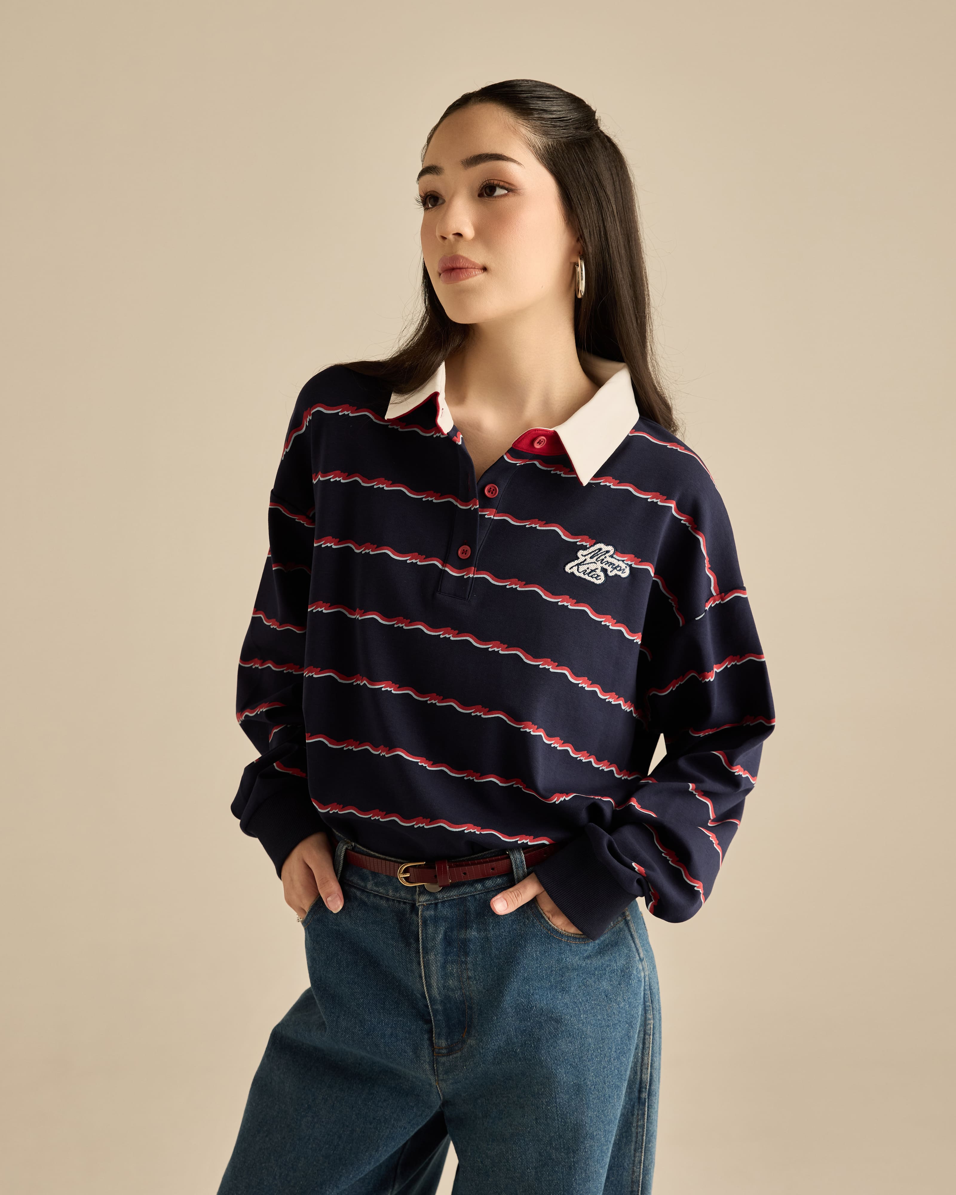 Josie Navy Collared Striped Top