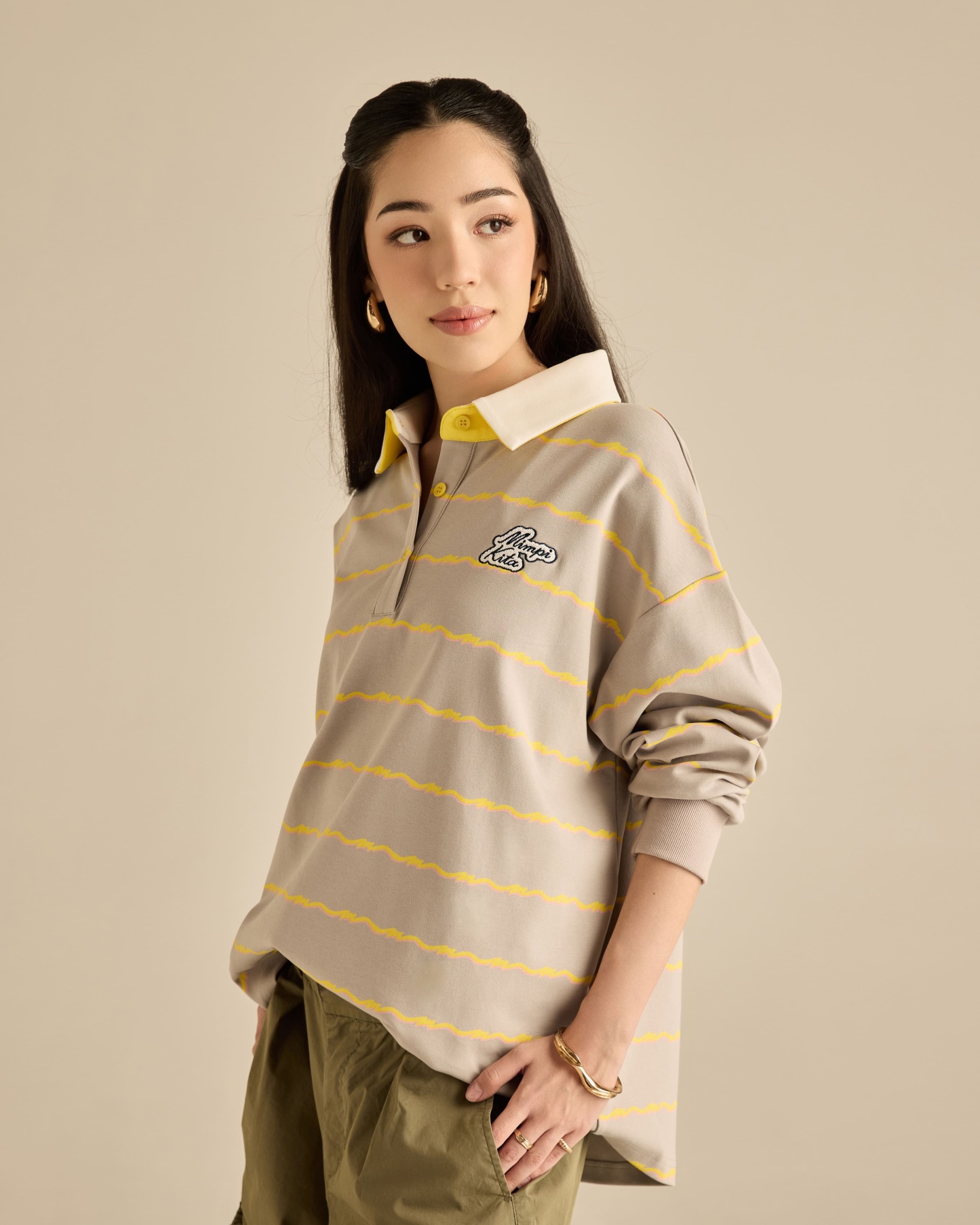Josie Grey Collared Striped Top