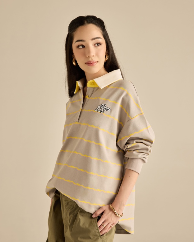 Josie Grey Collared Striped Top