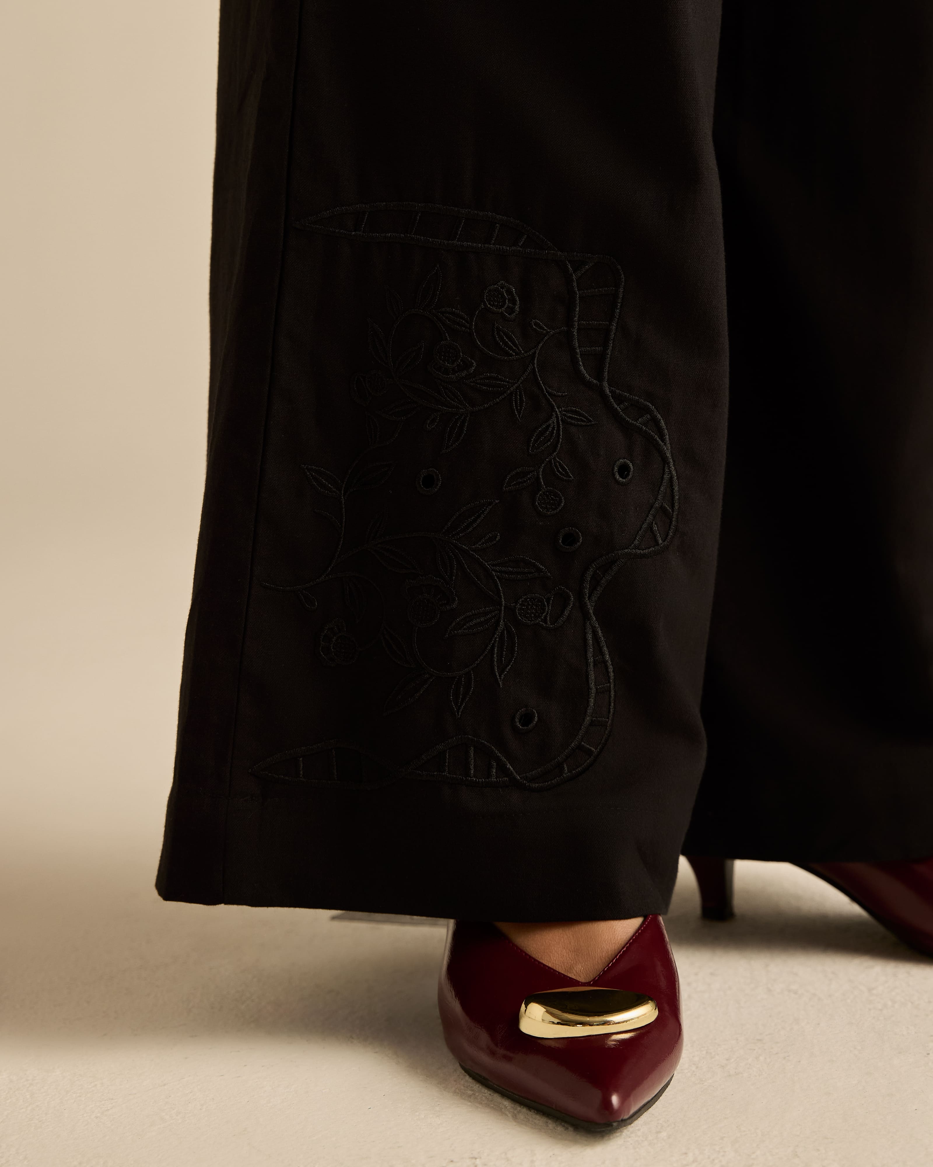 Aura Black Embroidered Pants